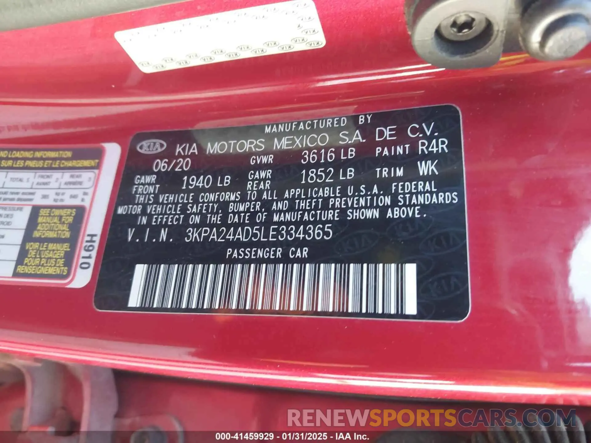 9 Photograph of a damaged car 3KPA24AD5LE334365 KIA RIO 2020