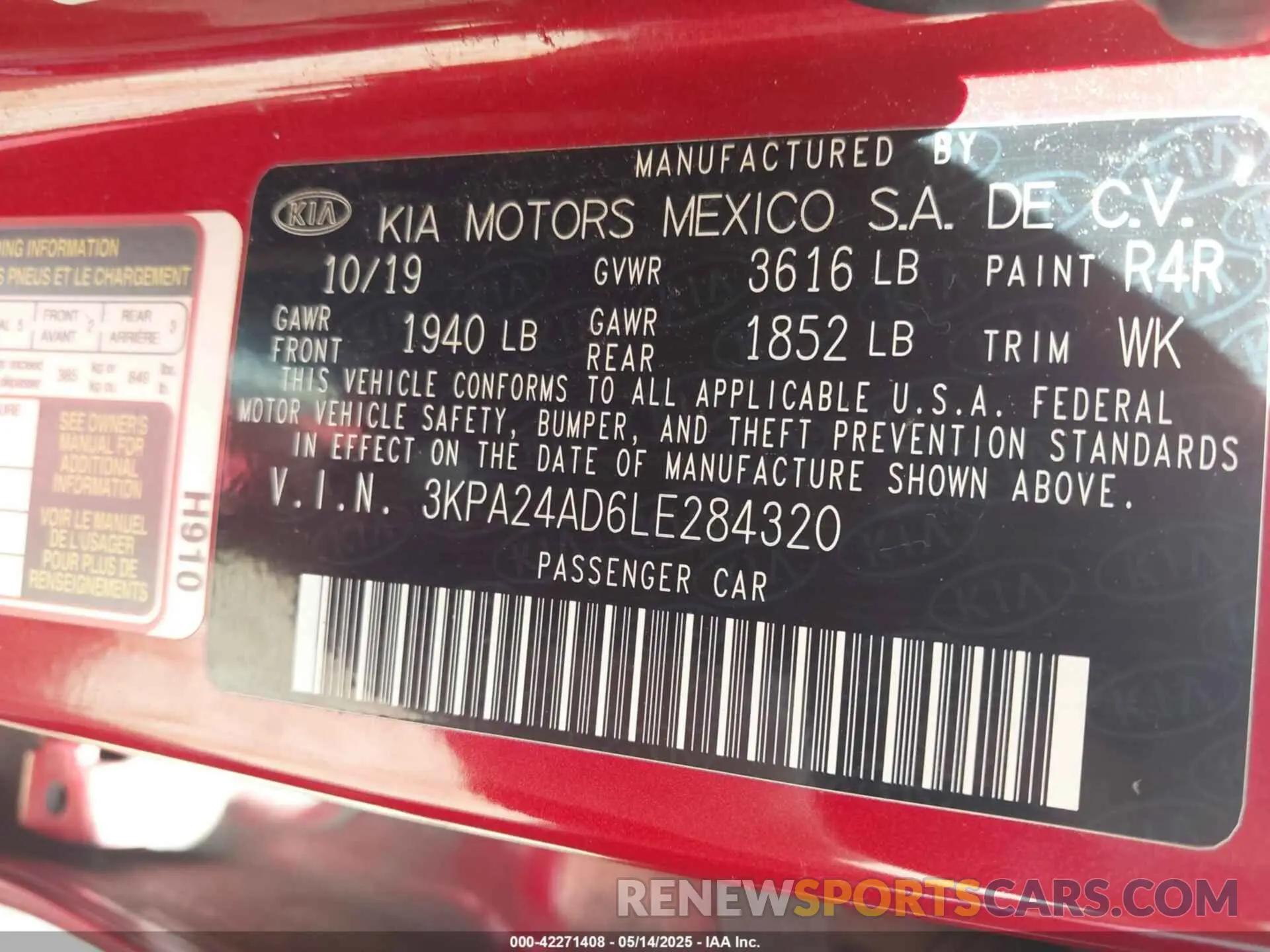 9 Фотография поврежденного автомобиля 3KPA24AD6LE284320 KIA RIO 2020