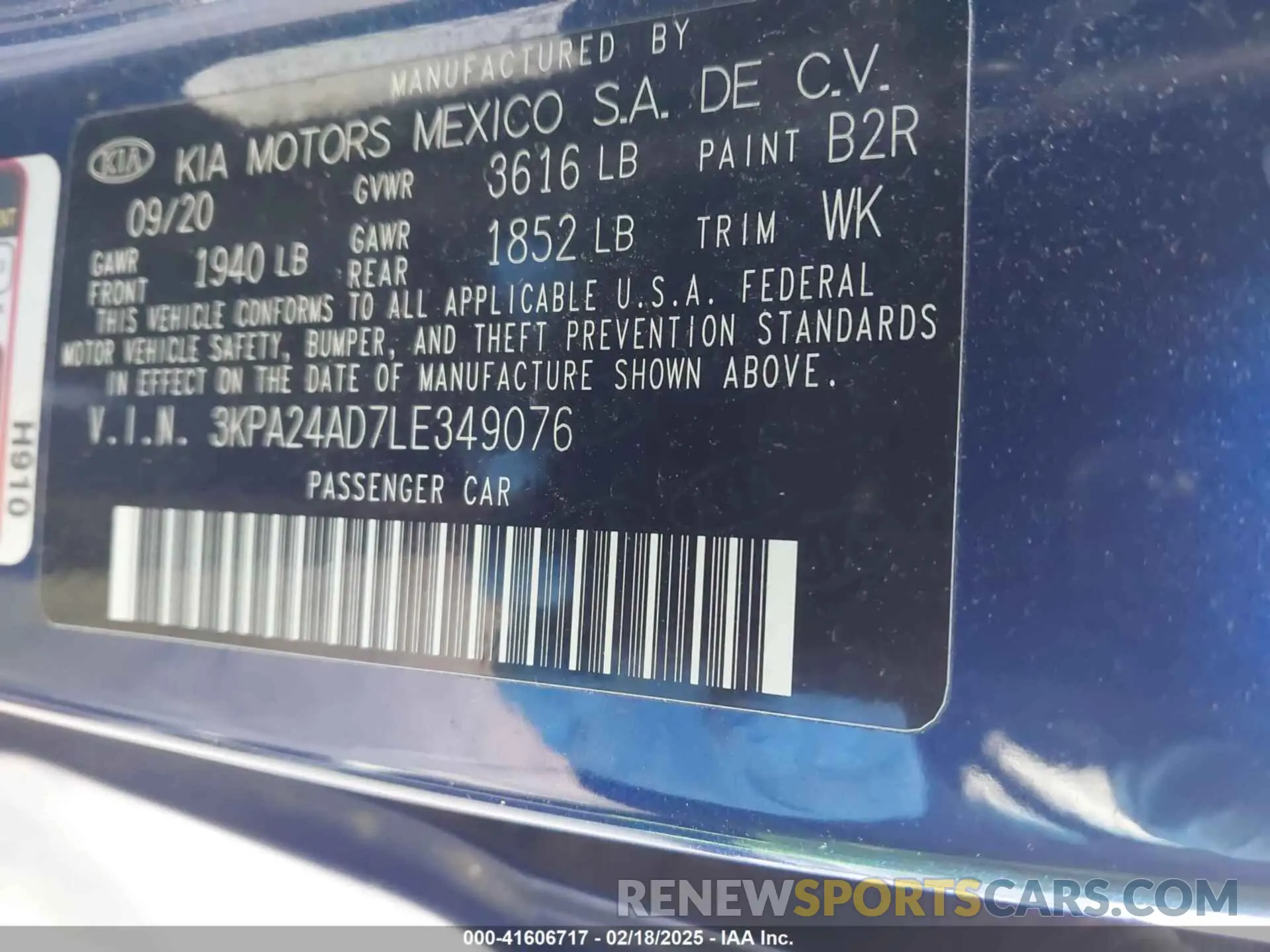 9 Photograph of a damaged car 3KPA24AD7LE349076 KIA RIO 2020