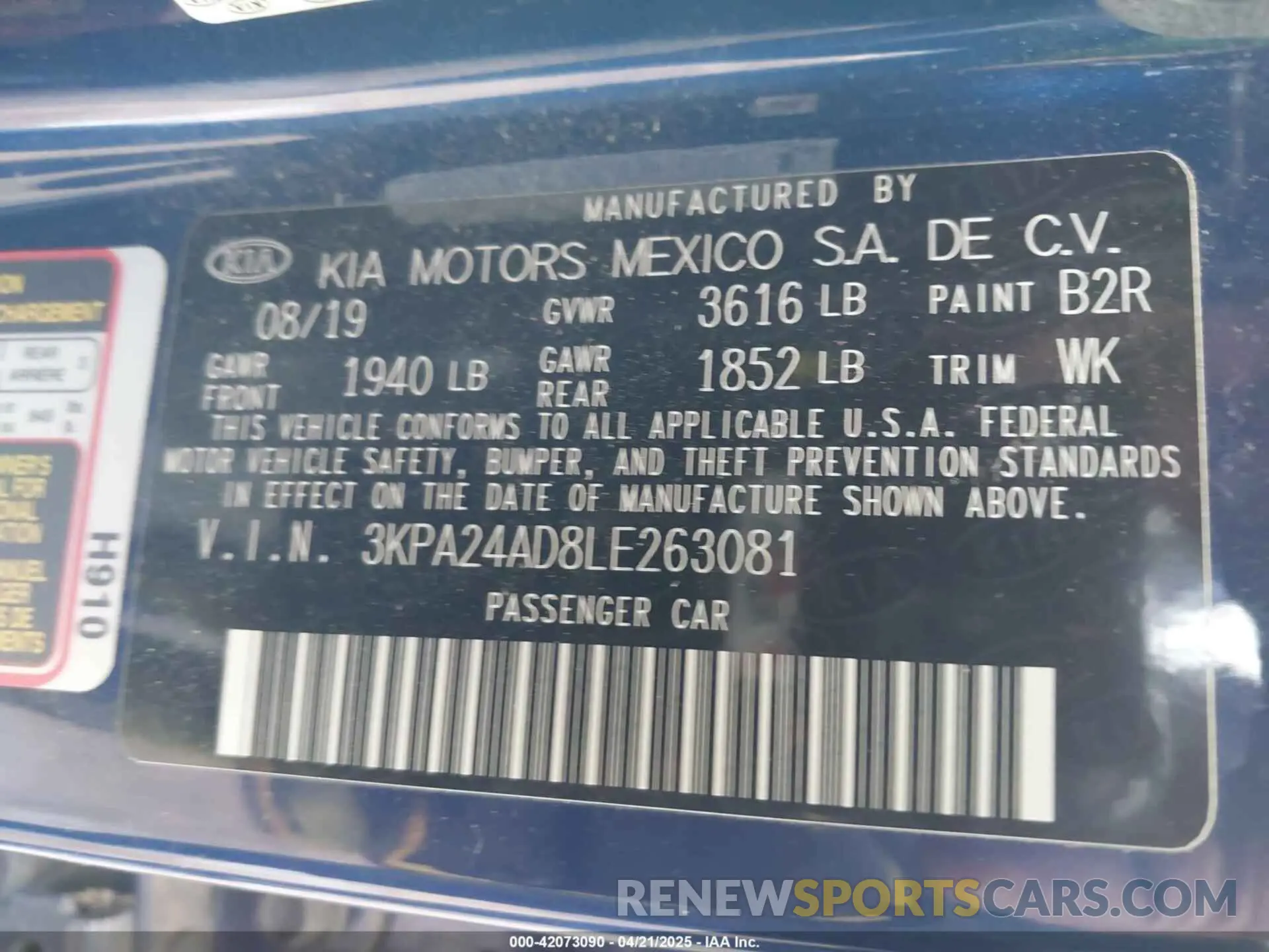9 Photograph of a damaged car 3KPA24AD8LE263081 KIA RIO 2020