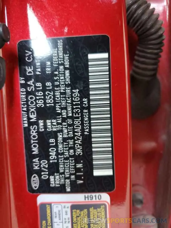 13 Photograph of a damaged car 3KPA24AD8LE311694 KIA RIO 2020