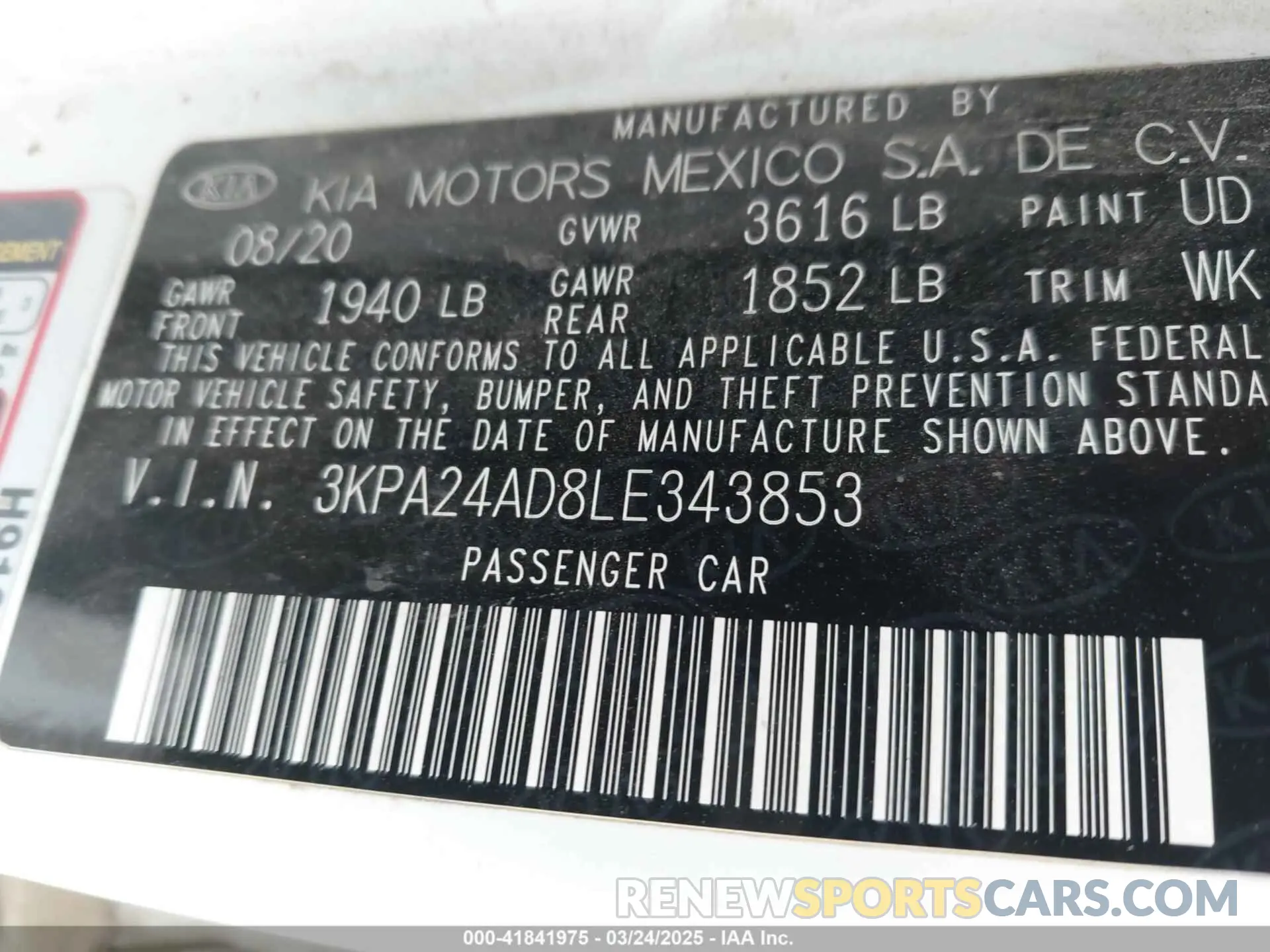 9 Photograph of a damaged car 3KPA24AD8LE343853 KIA RIO 2020