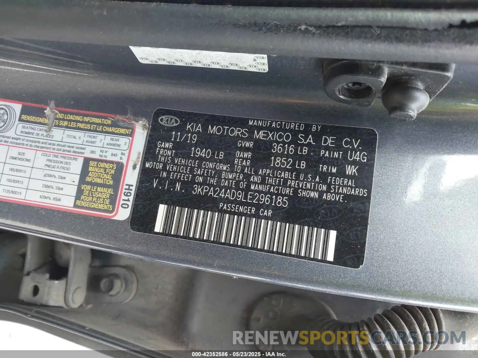 9 Photograph of a damaged car 3KPA24AD9LE296185 KIA RIO 2020