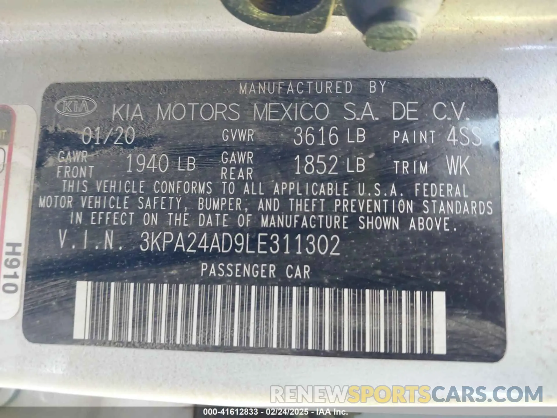 9 Photograph of a damaged car 3KPA24AD9LE311302 KIA RIO 2020
