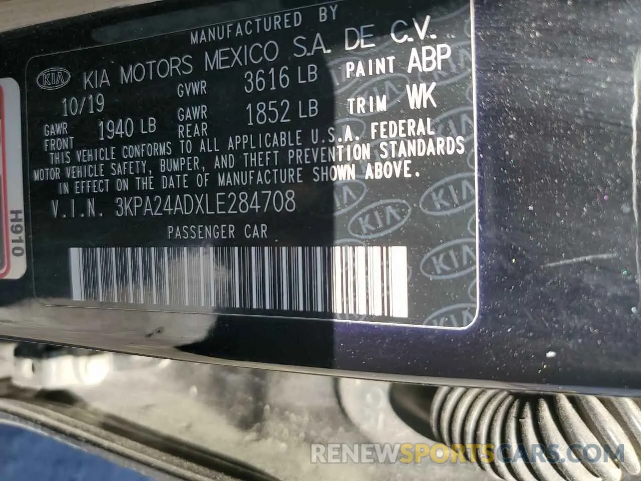14 Photograph of a damaged car 3KPA24ADXLE284708 KIA RIO 2020
