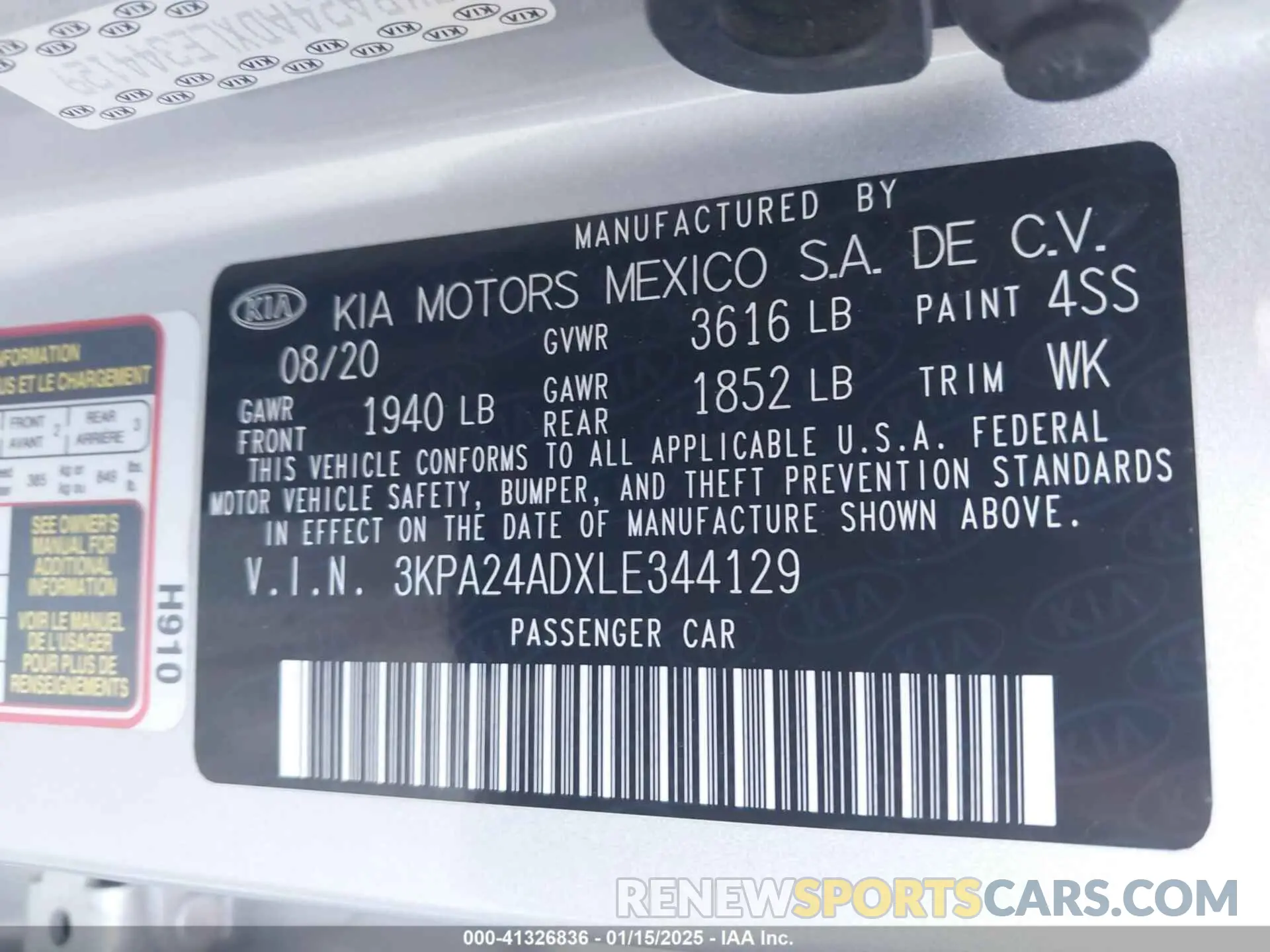 9 Photograph of a damaged car 3KPA24ADXLE344129 KIA RIO 2020