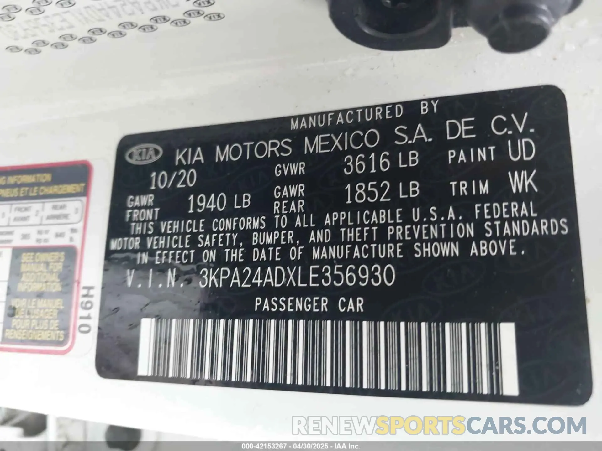 9 Фотография поврежденного автомобиля 3KPA24ADXLE356930 KIA RIO 2020