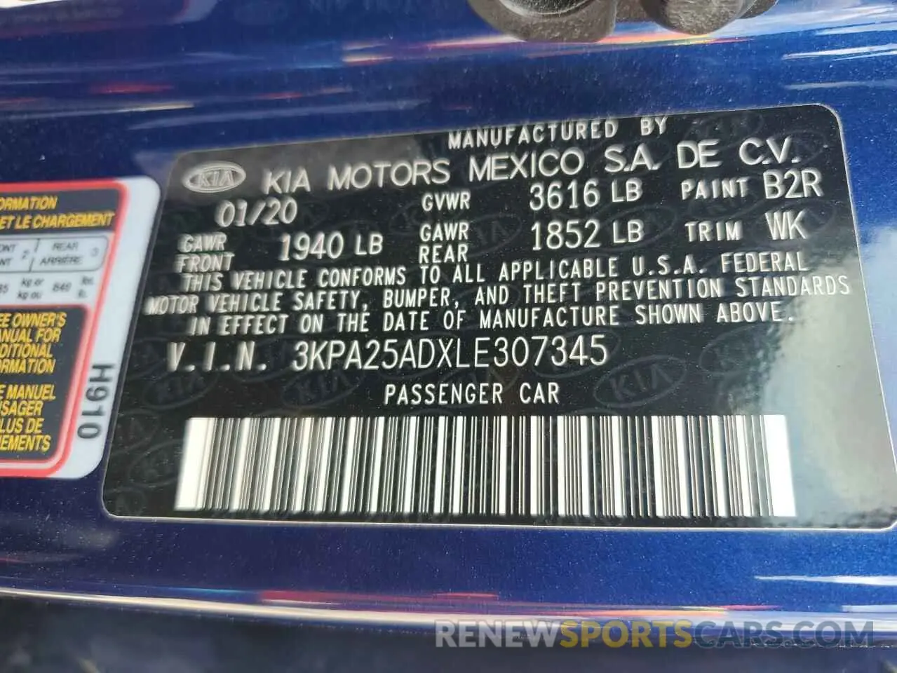 14 Photograph of a damaged car 3KPA25ADXLE307345 KIA RIO 2020