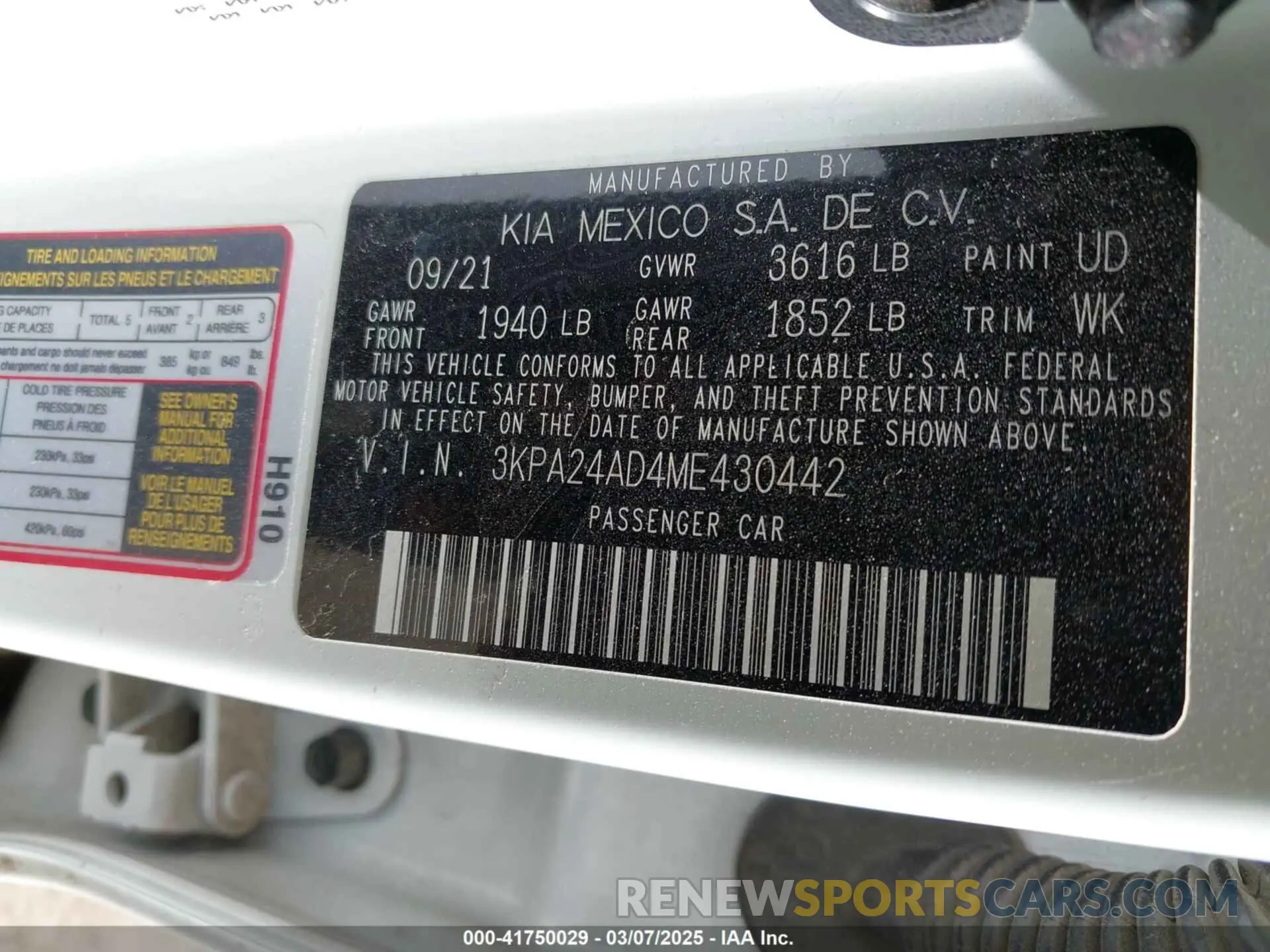 9 Фотография поврежденного автомобиля 3KPA24AD4ME430442 KIA RIO 2021