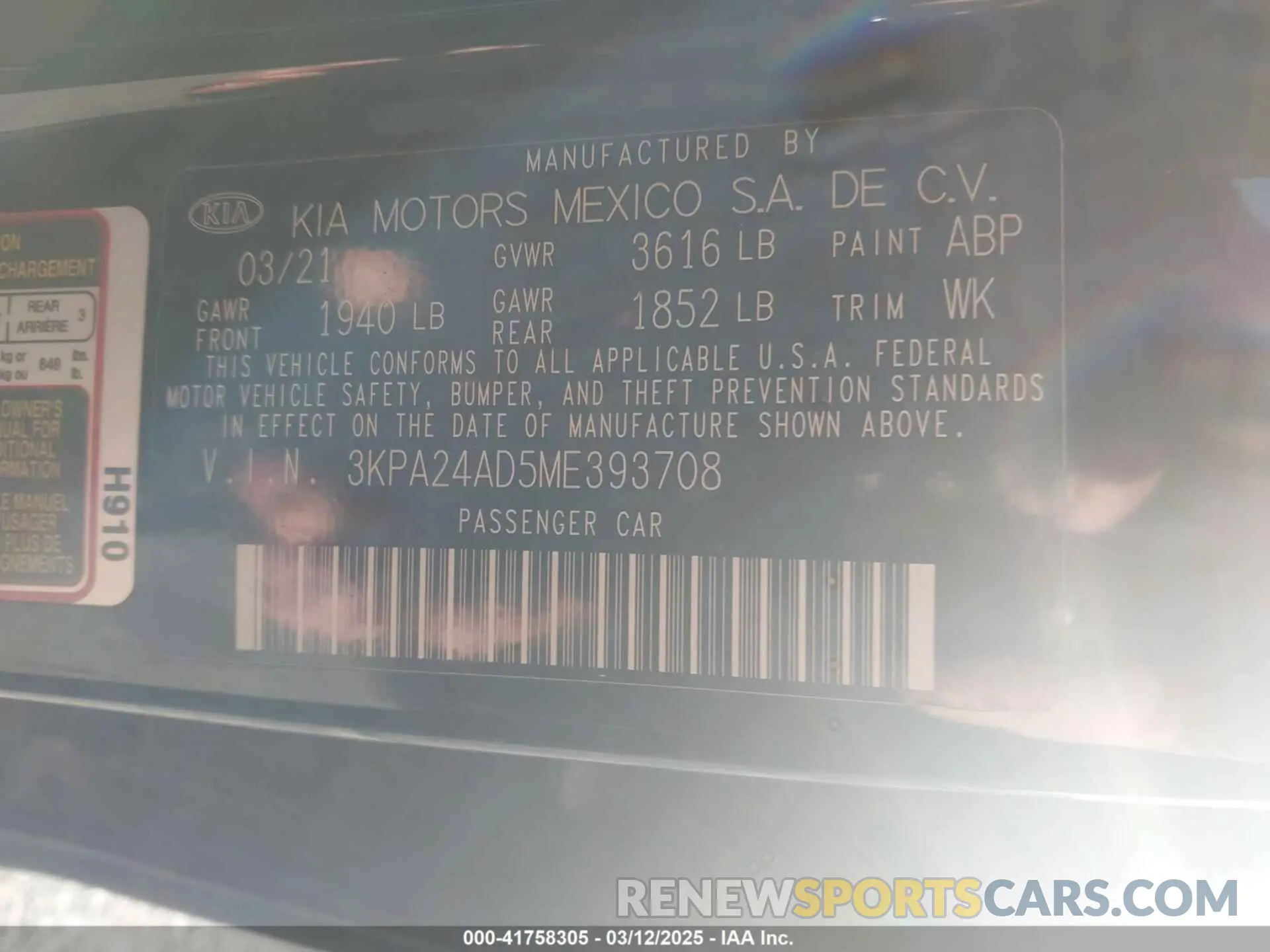 9 Photograph of a damaged car 3KPA24AD5ME393708 KIA RIO 2021