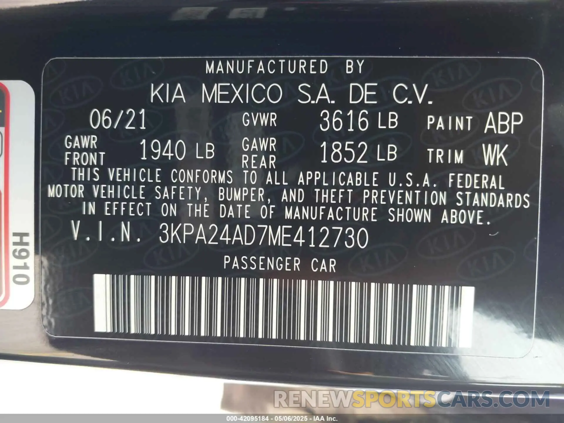9 Photograph of a damaged car 3KPA24AD7ME412730 KIA RIO 2021
