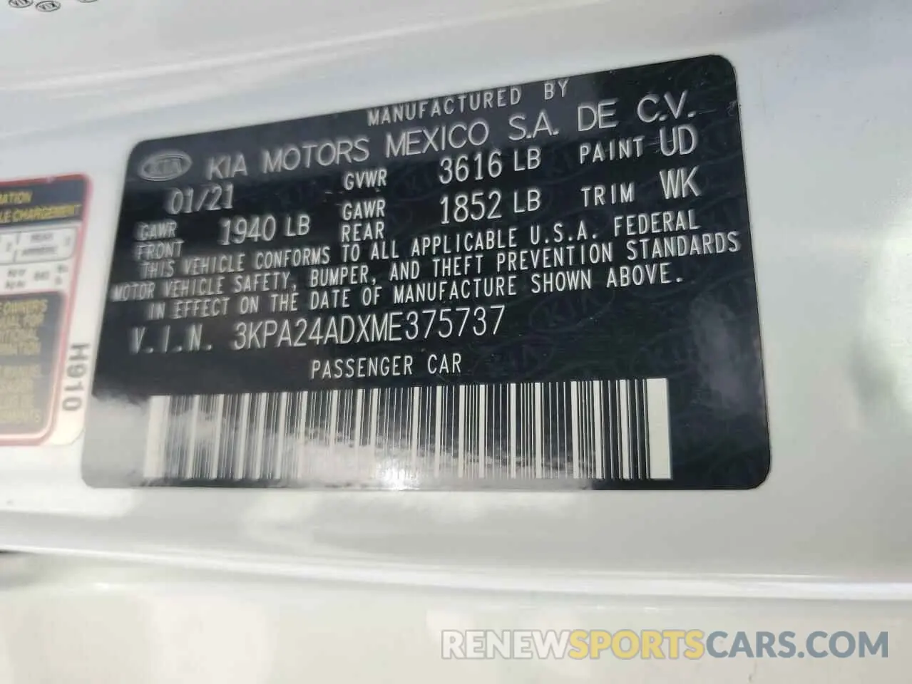 12 Фотография поврежденного автомобиля 3KPA24ADXME375737 KIA RIO 2021