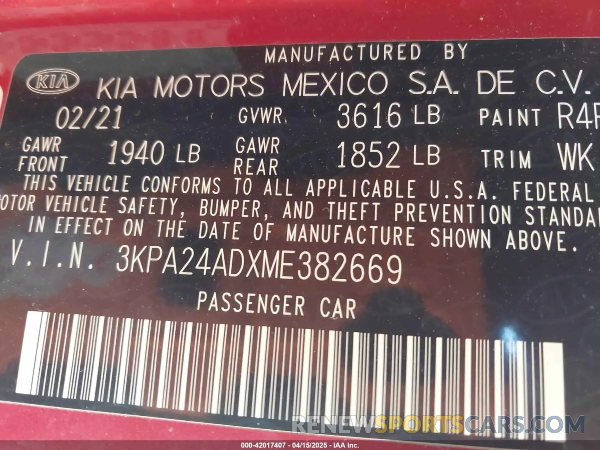 9 Фотография поврежденного автомобиля 3KPA24ADXME382669 KIA RIO 2021