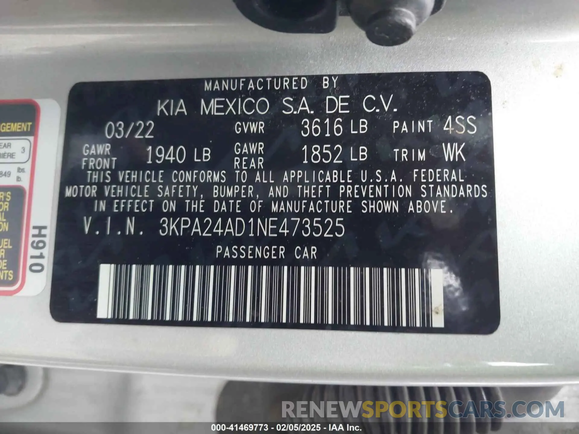 9 Photograph of a damaged car 3KPA24AD1NE473525 KIA RIO 2022