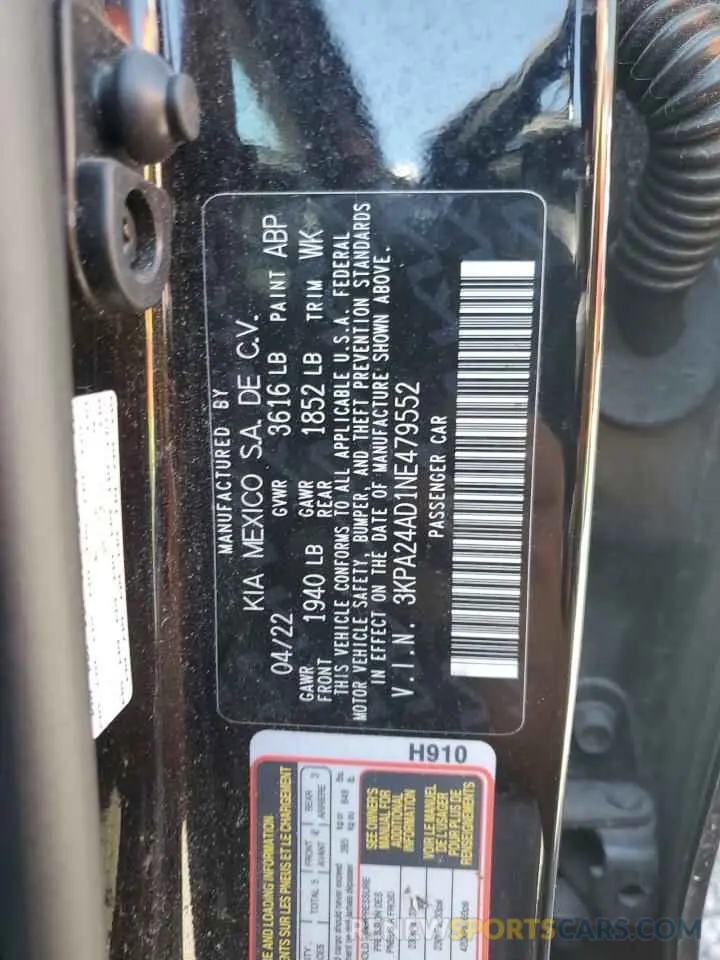 12 Photograph of a damaged car 3KPA24AD1NE479552 KIA RIO 2022