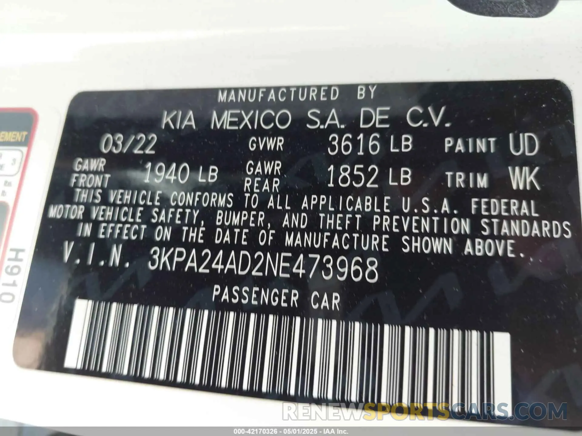 9 Photograph of a damaged car 3KPA24AD2NE473968 KIA RIO 2022