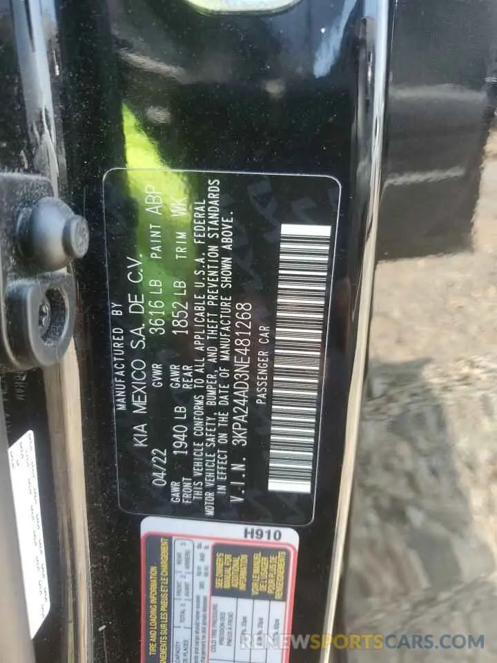 12 Photograph of a damaged car 3KPA24AD3NE481268 KIA RIO 2022