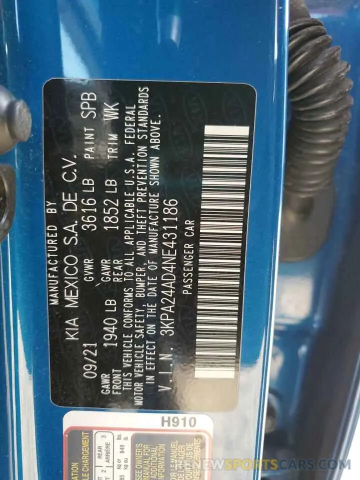 12 Фотография поврежденного автомобиля 3KPA24AD4NE431186 KIA RIO 2022