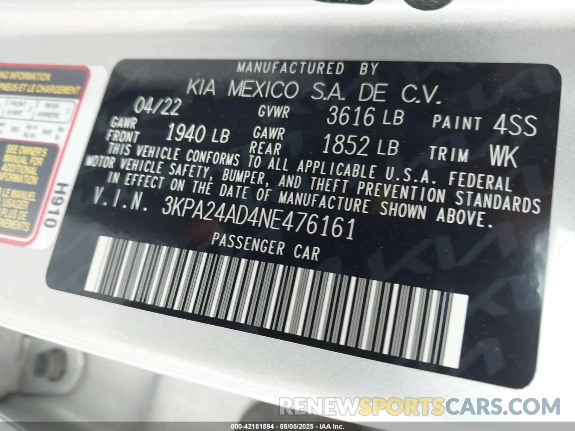 9 Photograph of a damaged car 3KPA24AD4NE476161 KIA RIO 2022