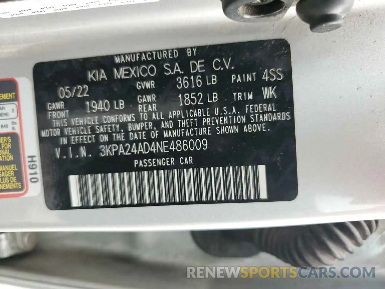 12 Фотография поврежденного автомобиля 3KPA24AD4NE486009 KIA RIO 2022