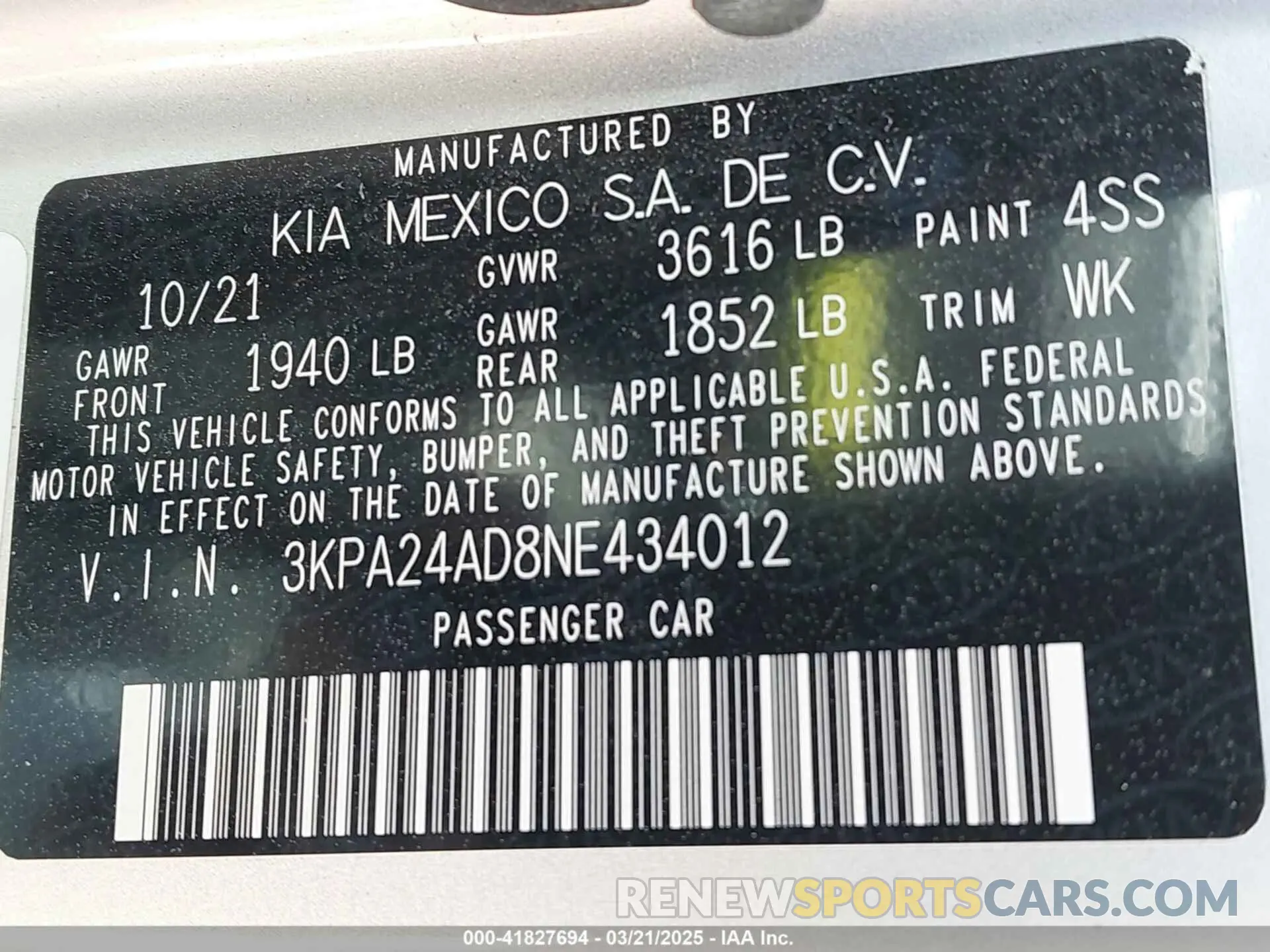 9 Фотография поврежденного автомобиля 3KPA24AD8NE434012 KIA RIO 2022