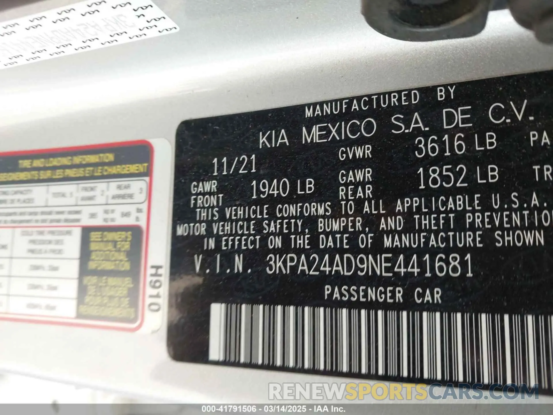 9 Фотография поврежденного автомобиля 3KPA24AD9NE441681 KIA RIO 2022