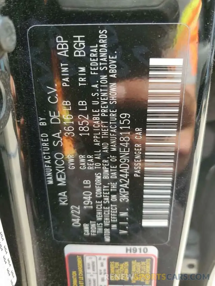 14 Photograph of a damaged car 3KPA24AD9NE481159 KIA RIO 2022