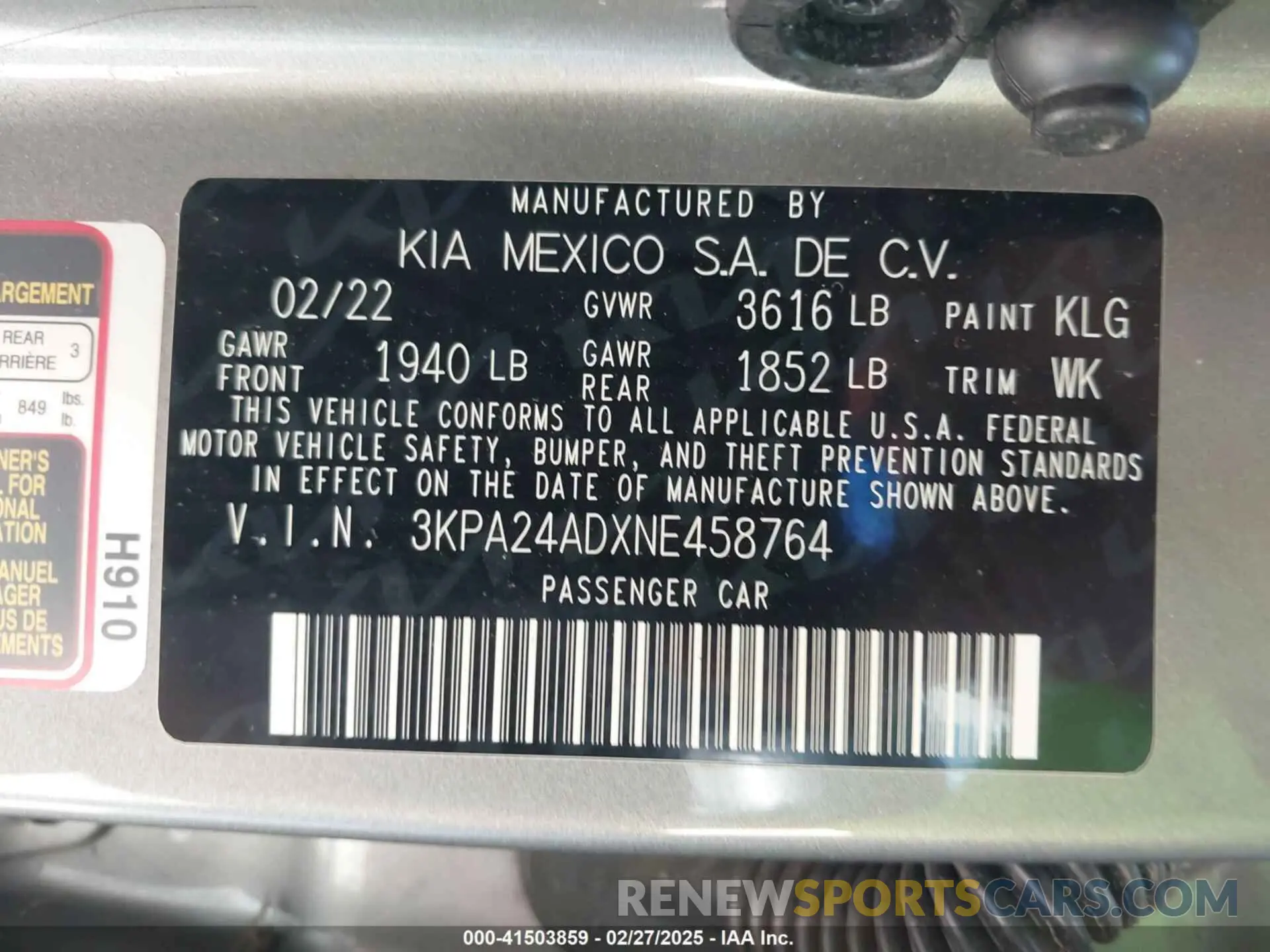 9 Photograph of a damaged car 3KPA24ADXNE458764 KIA RIO 2022