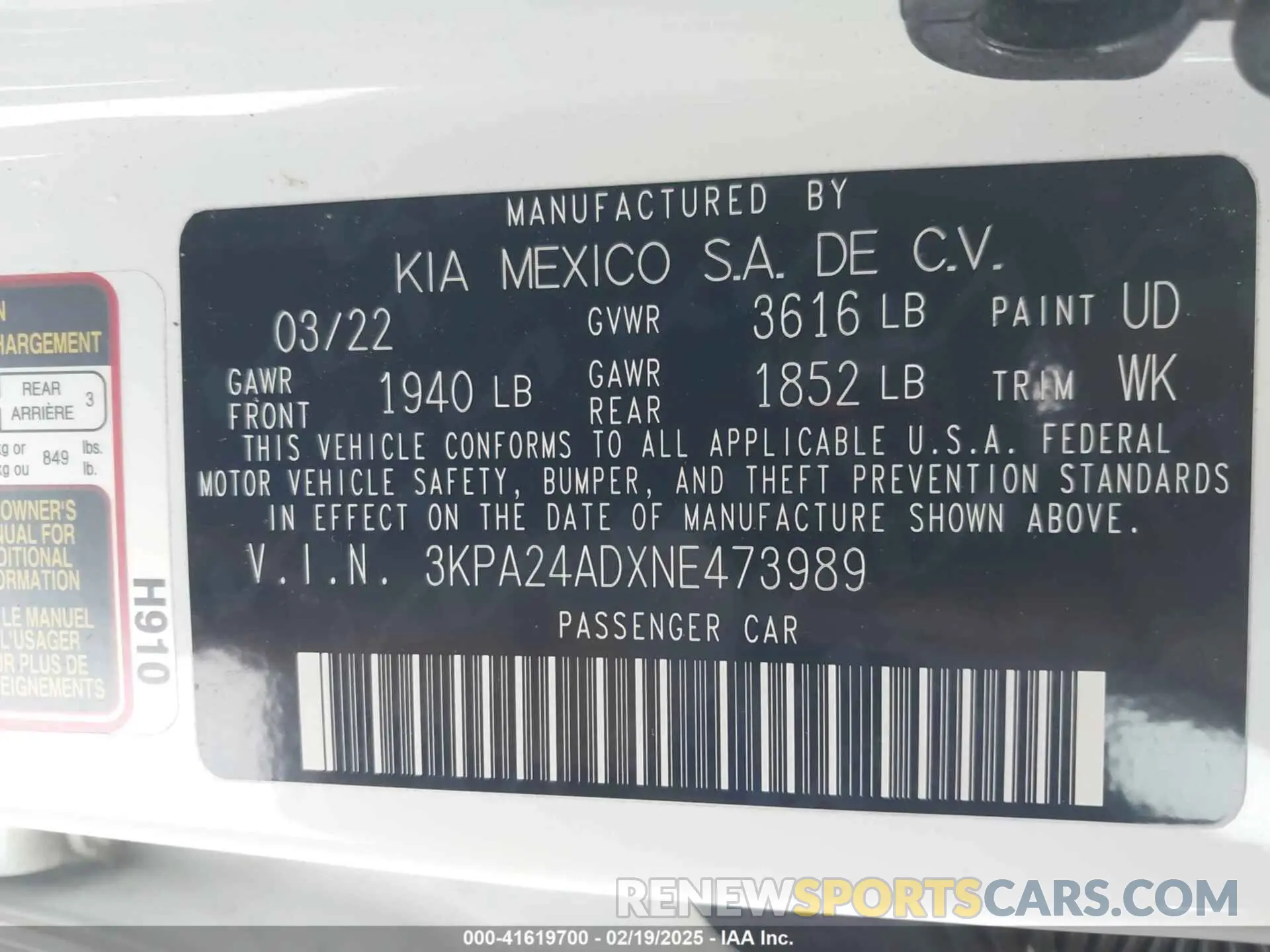 9 Фотография поврежденного автомобиля 3KPA24ADXNE473989 KIA RIO 2022