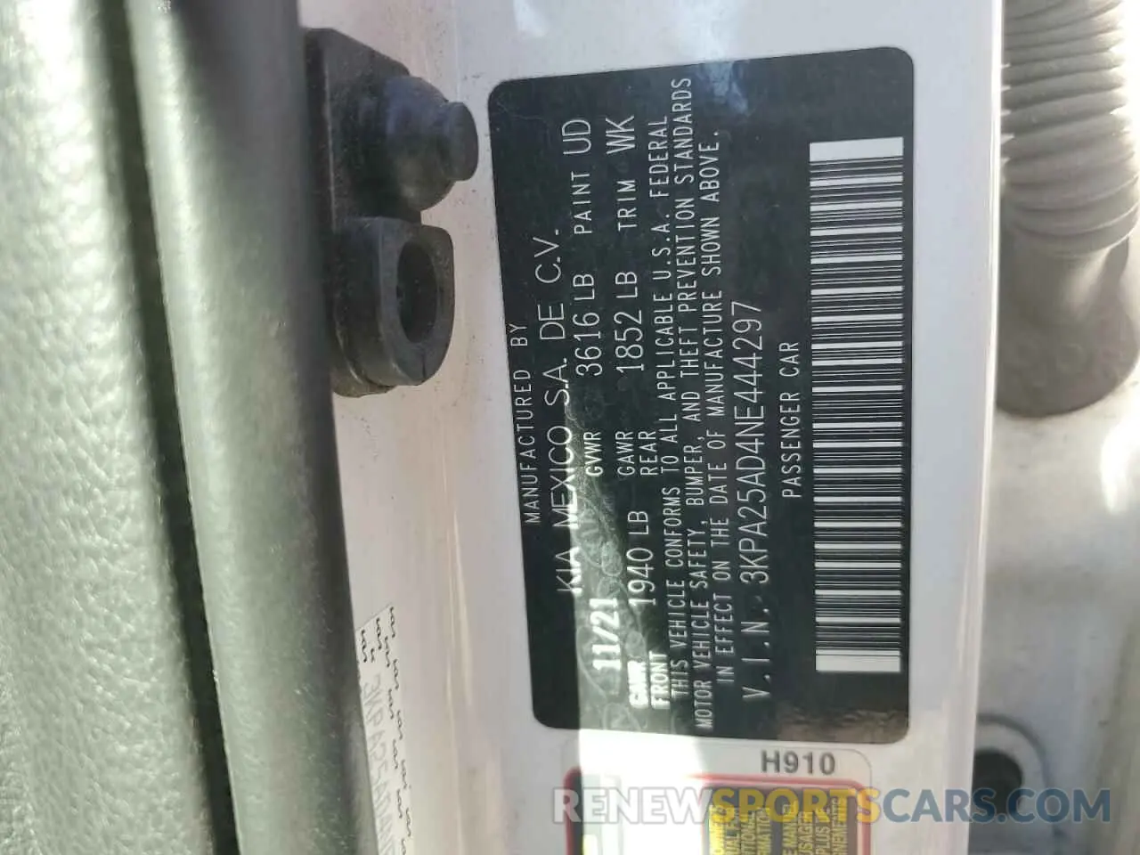 12 Фотография поврежденного автомобиля 3KPA25AD4NE444297 KIA RIO 2022
