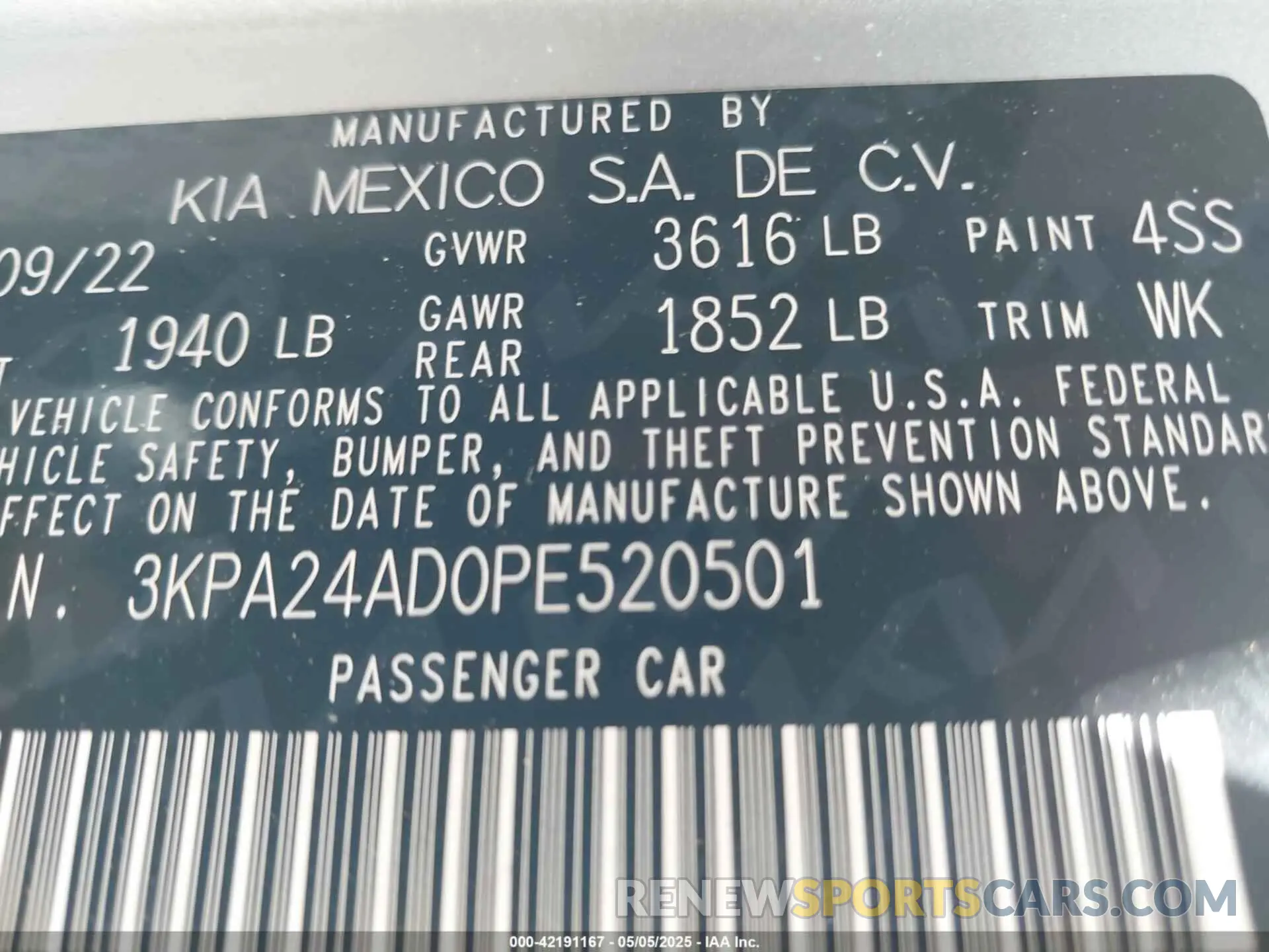 9 Photograph of a damaged car 3KPA24AD0PE520501 KIA RIO 2023