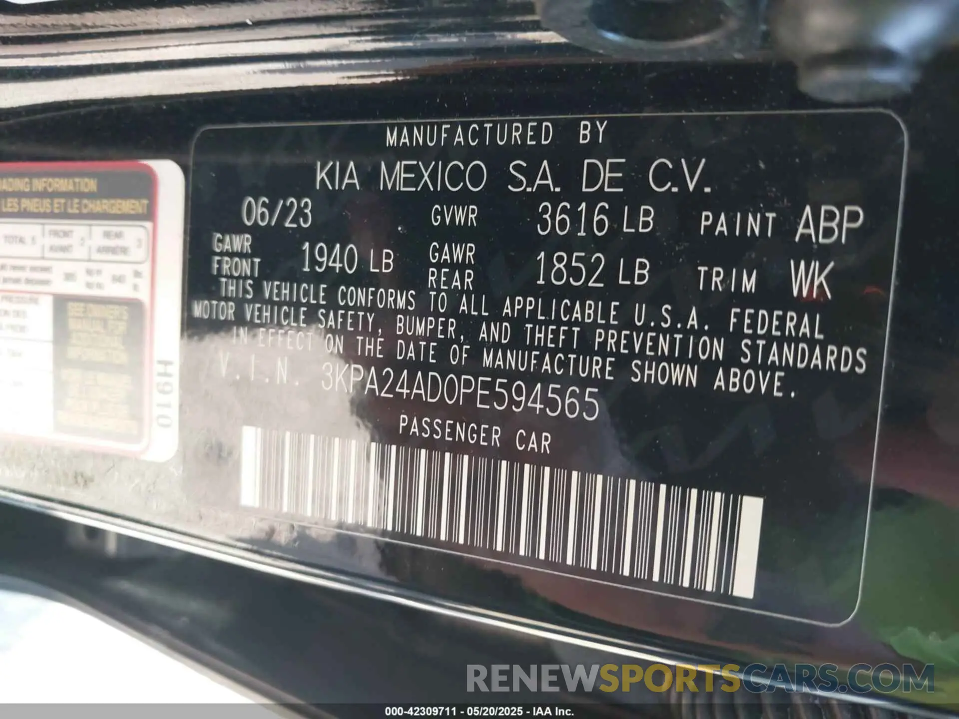 9 Photograph of a damaged car 3KPA24AD0PE594565 KIA RIO 2023