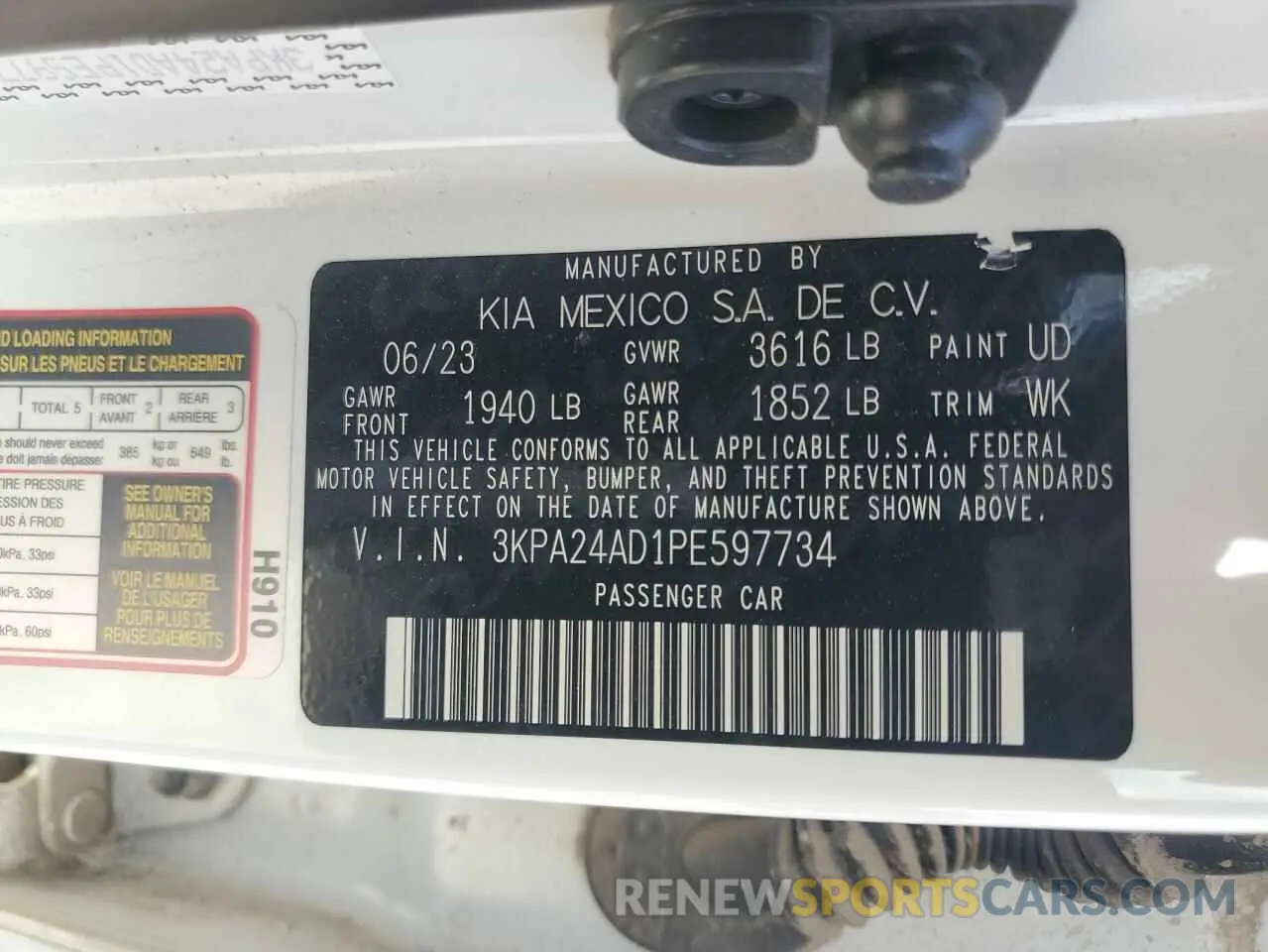 14 Photograph of a damaged car 3KPA24AD1PE597734 KIA RIO 2023