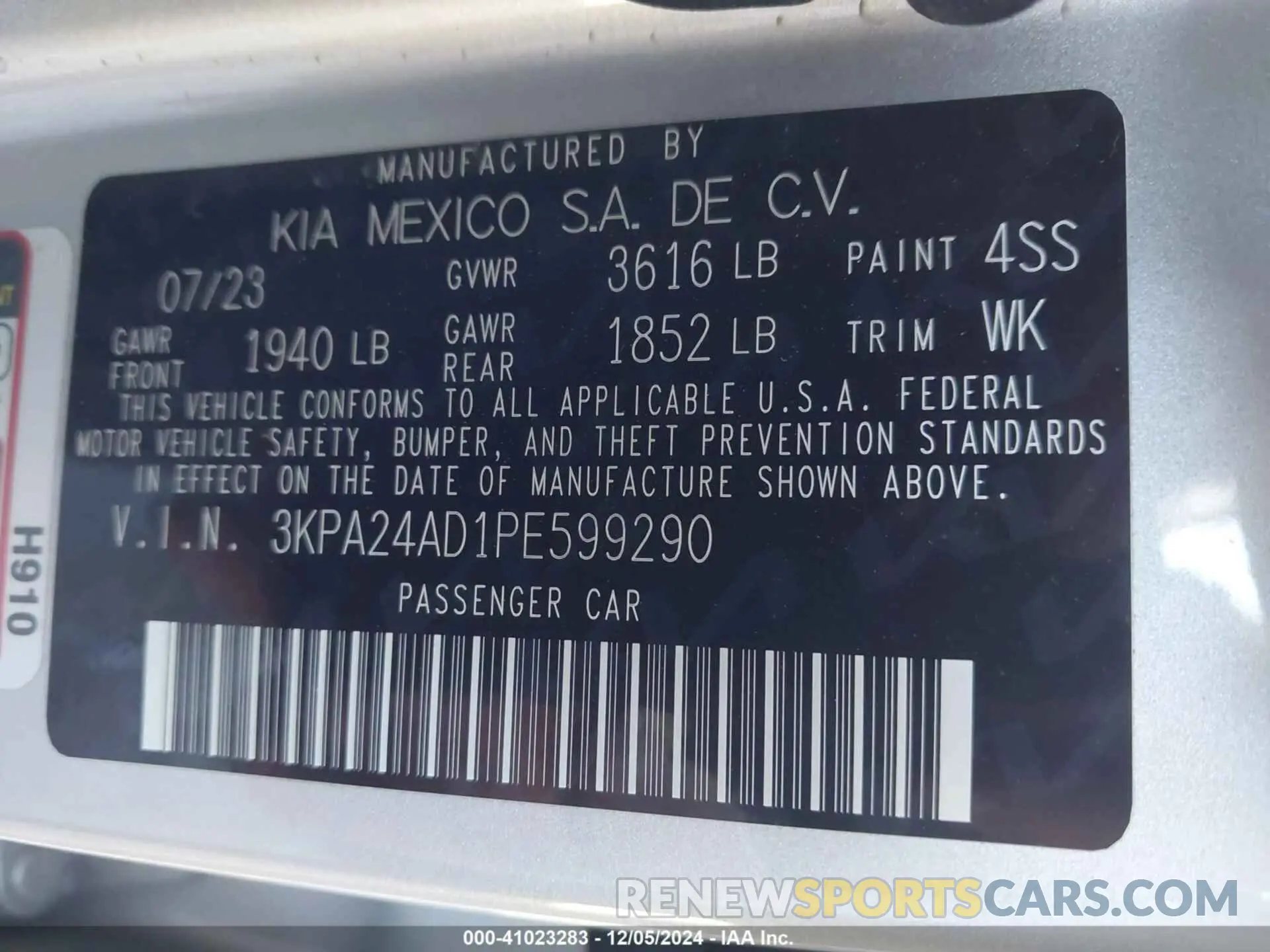9 Photograph of a damaged car 3KPA24AD1PE599290 KIA RIO 2023
