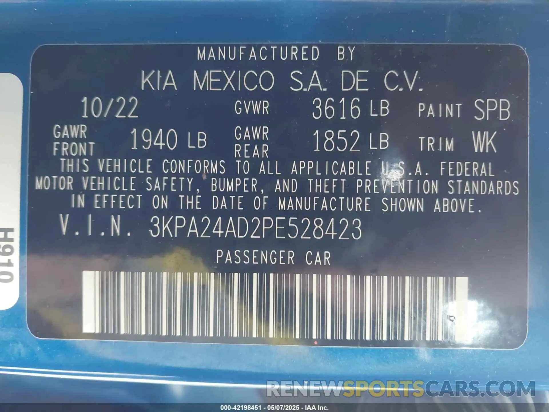 9 Photograph of a damaged car 3KPA24AD2PE528423 KIA RIO 2023