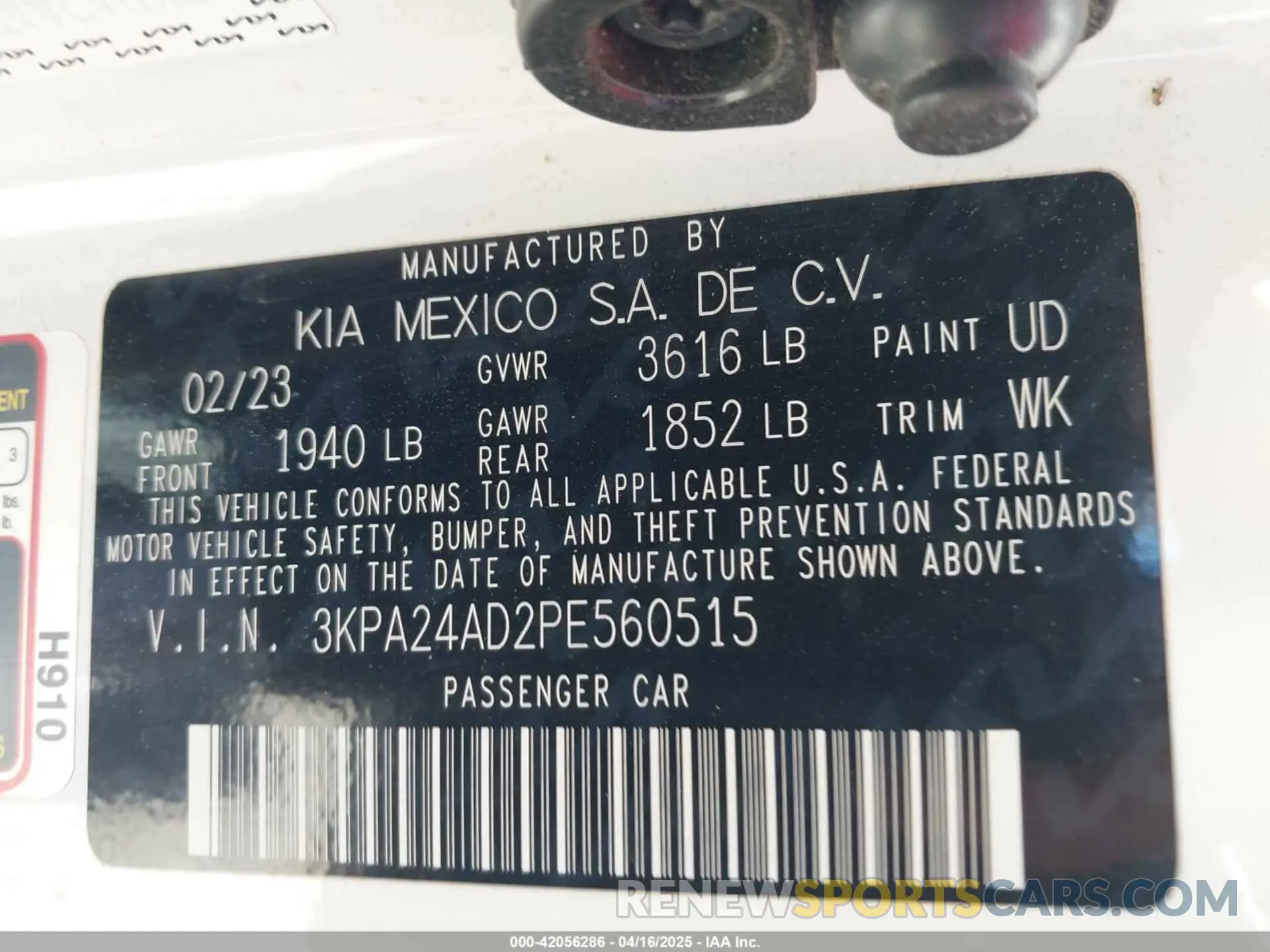 9 Photograph of a damaged car 3KPA24AD2PE560515 KIA RIO 2023