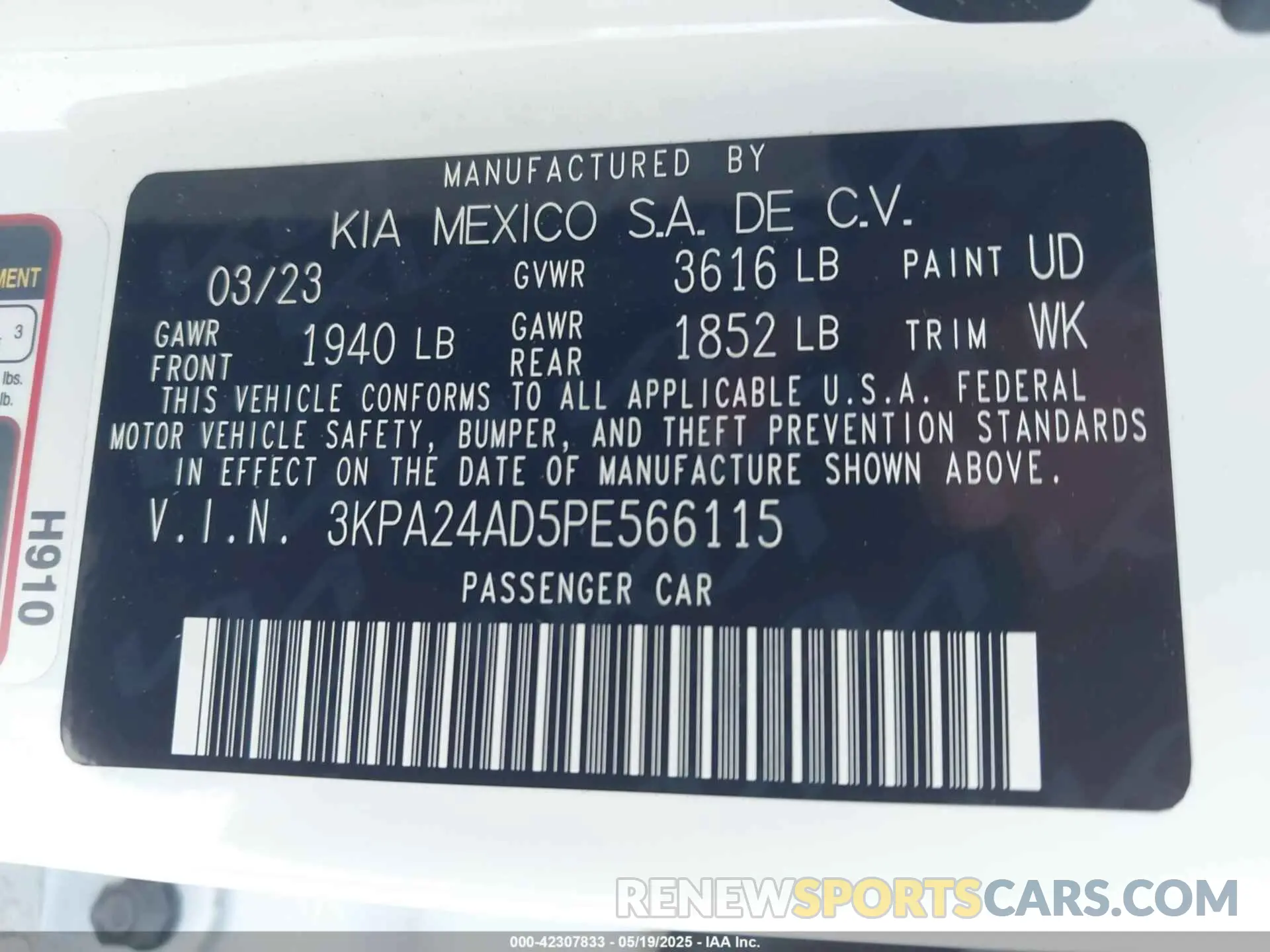 9 Photograph of a damaged car 3KPA24AD5PE566115 KIA RIO 2023