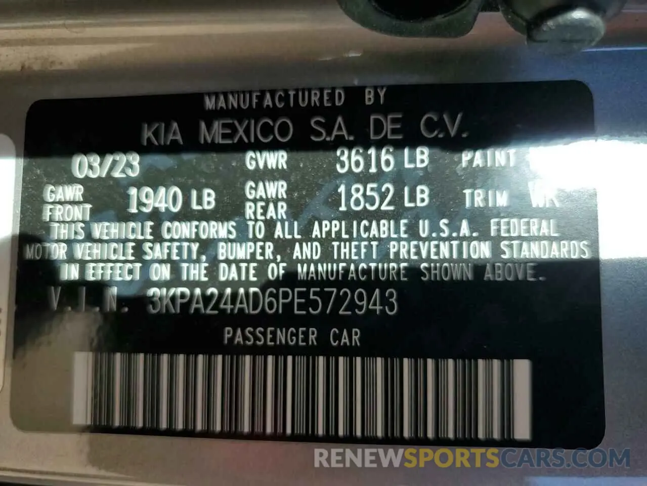 12 Photograph of a damaged car 3KPA24AD6PE572943 KIA RIO 2023