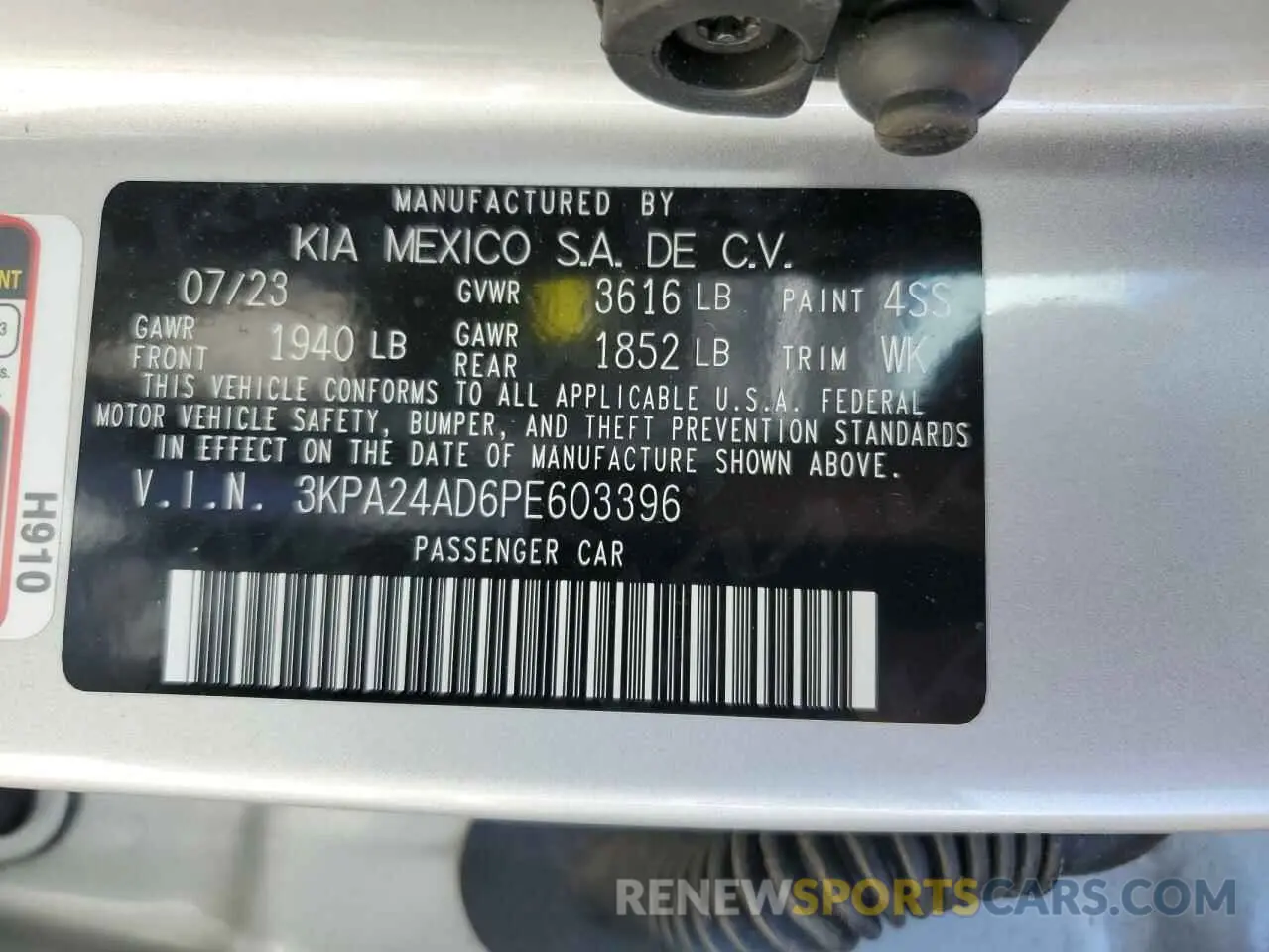 13 Photograph of a damaged car 3KPA24AD6PE603396 KIA RIO 2023