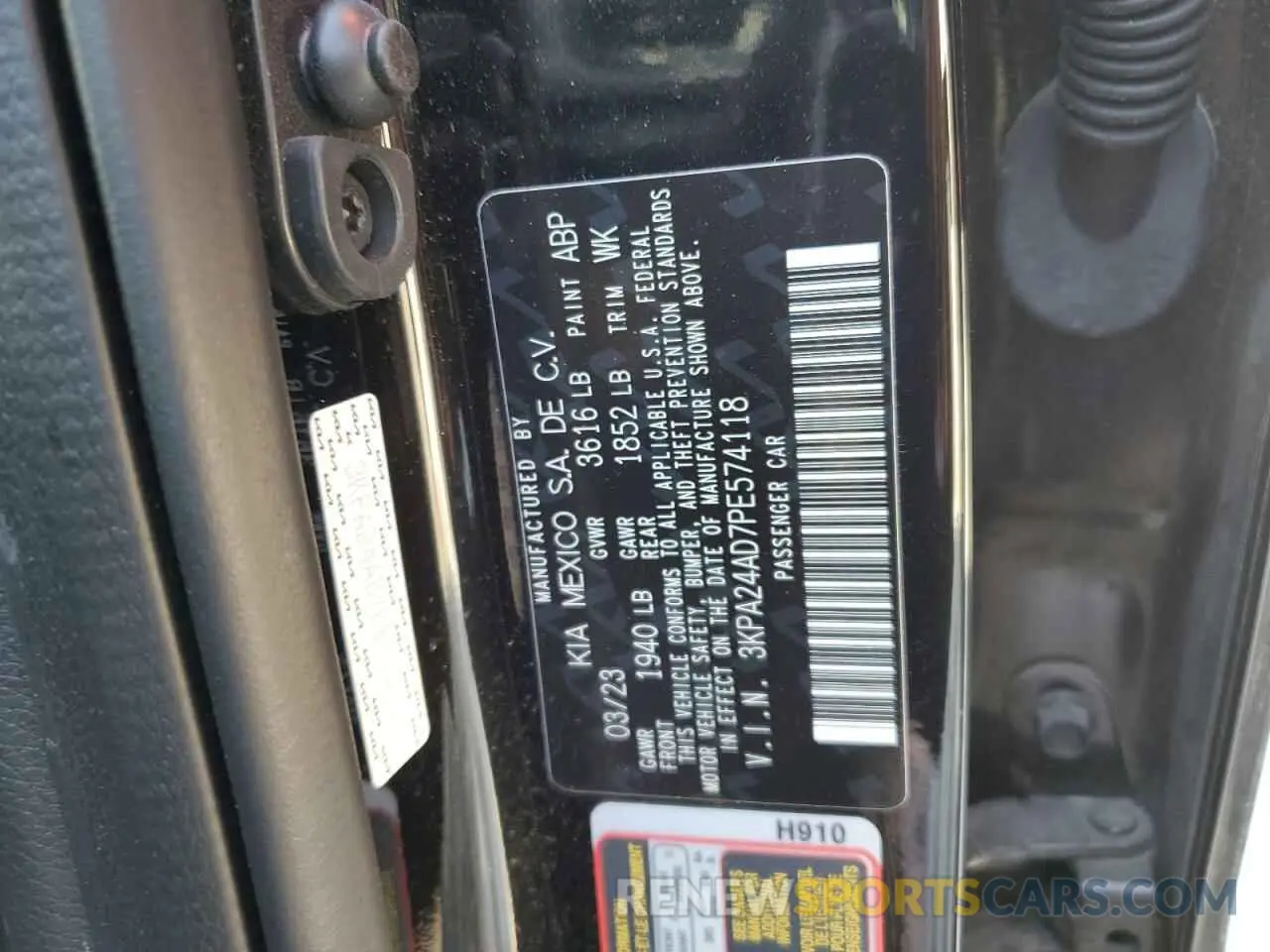 12 Фотография поврежденного автомобиля 3KPA24AD7PE574118 KIA RIO 2023