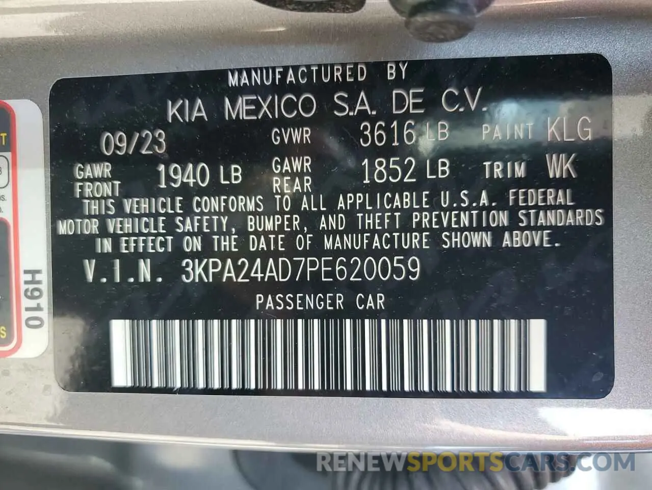 12 Фотография поврежденного автомобиля 3KPA24AD7PE620059 KIA RIO 2023