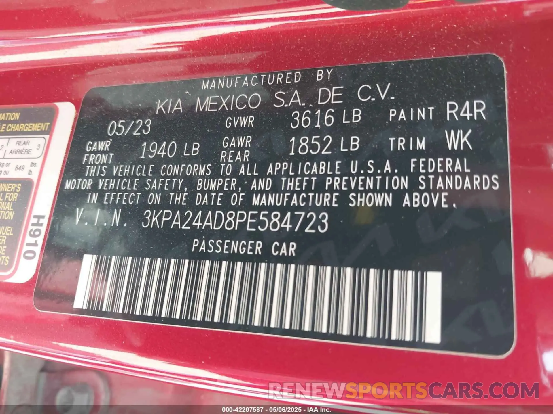 9 Фотография поврежденного автомобиля 3KPA24AD8PE584723 KIA RIO 2023