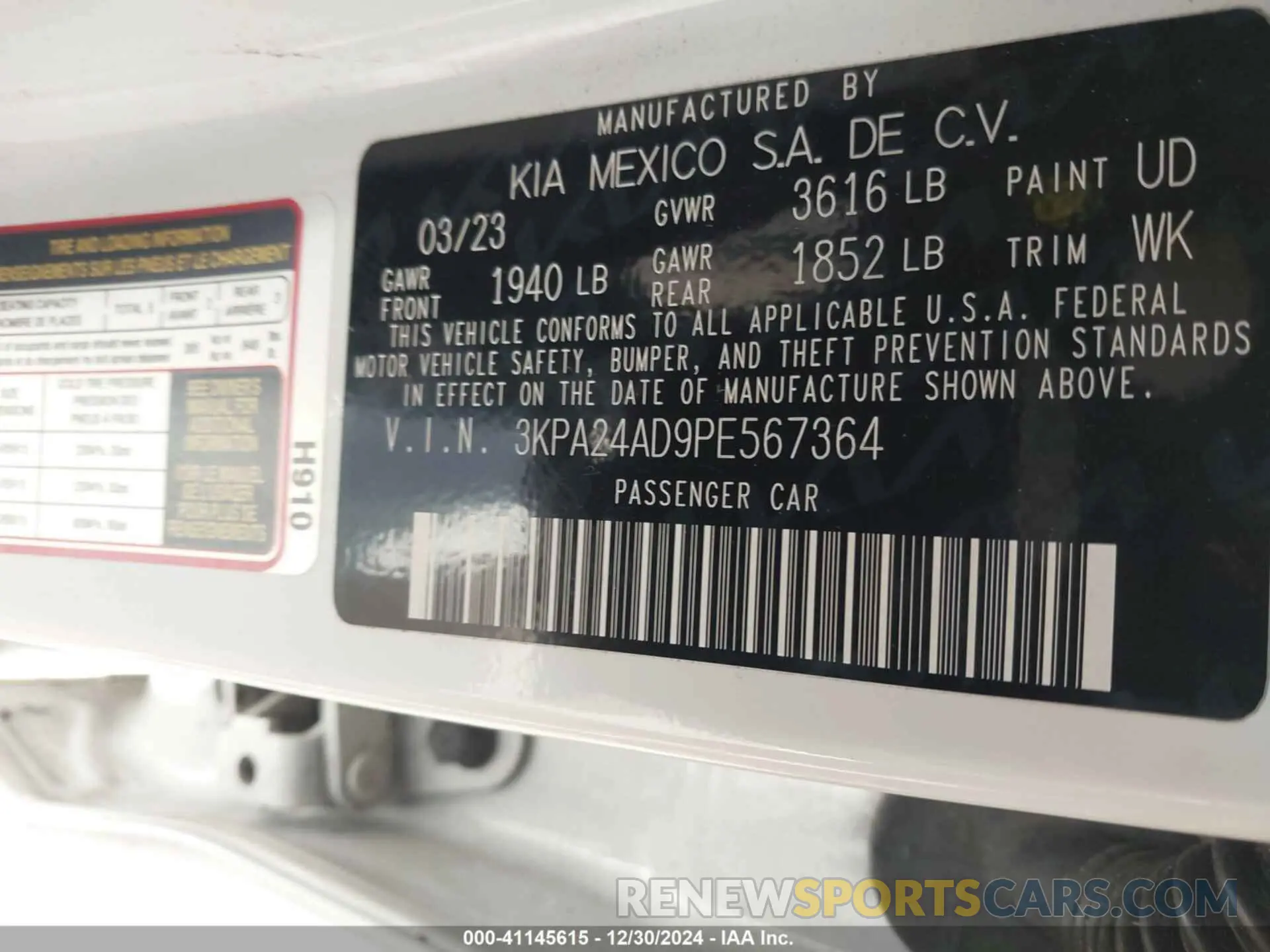 9 Фотография поврежденного автомобиля 3KPA24AD9PE567364 KIA RIO 2023