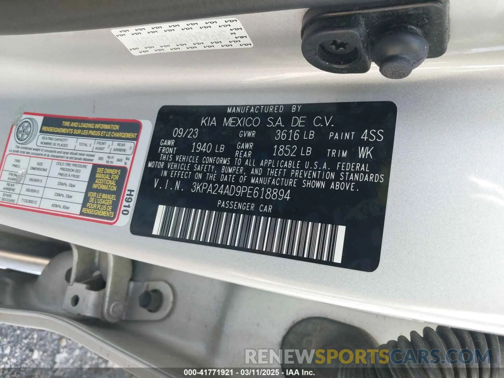 9 Photograph of a damaged car 3KPA24AD9PE618894 KIA RIO 2023