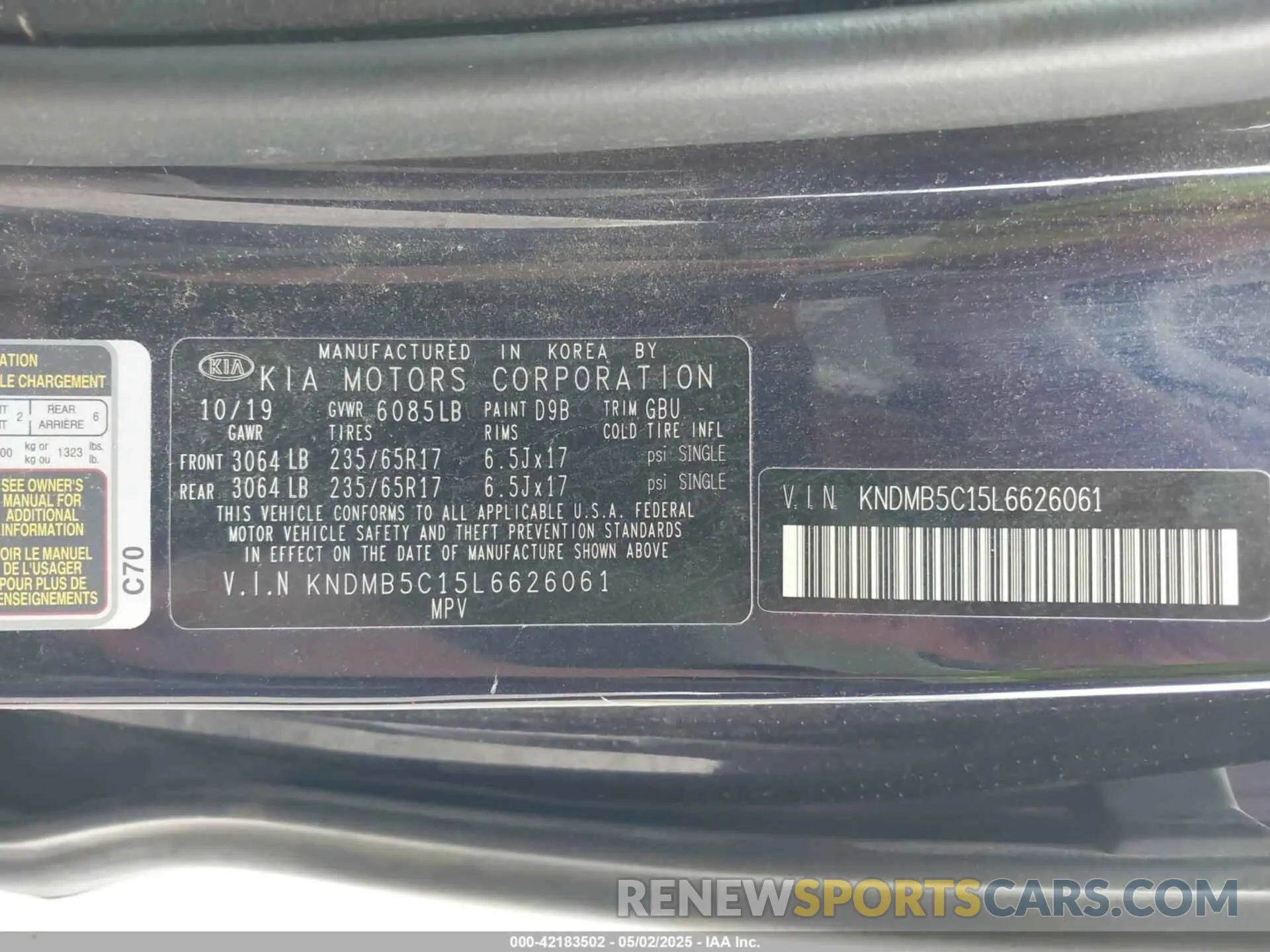 9 Фотография поврежденного автомобиля KNDMB5C15L6626061 KIA SEDONA 2020