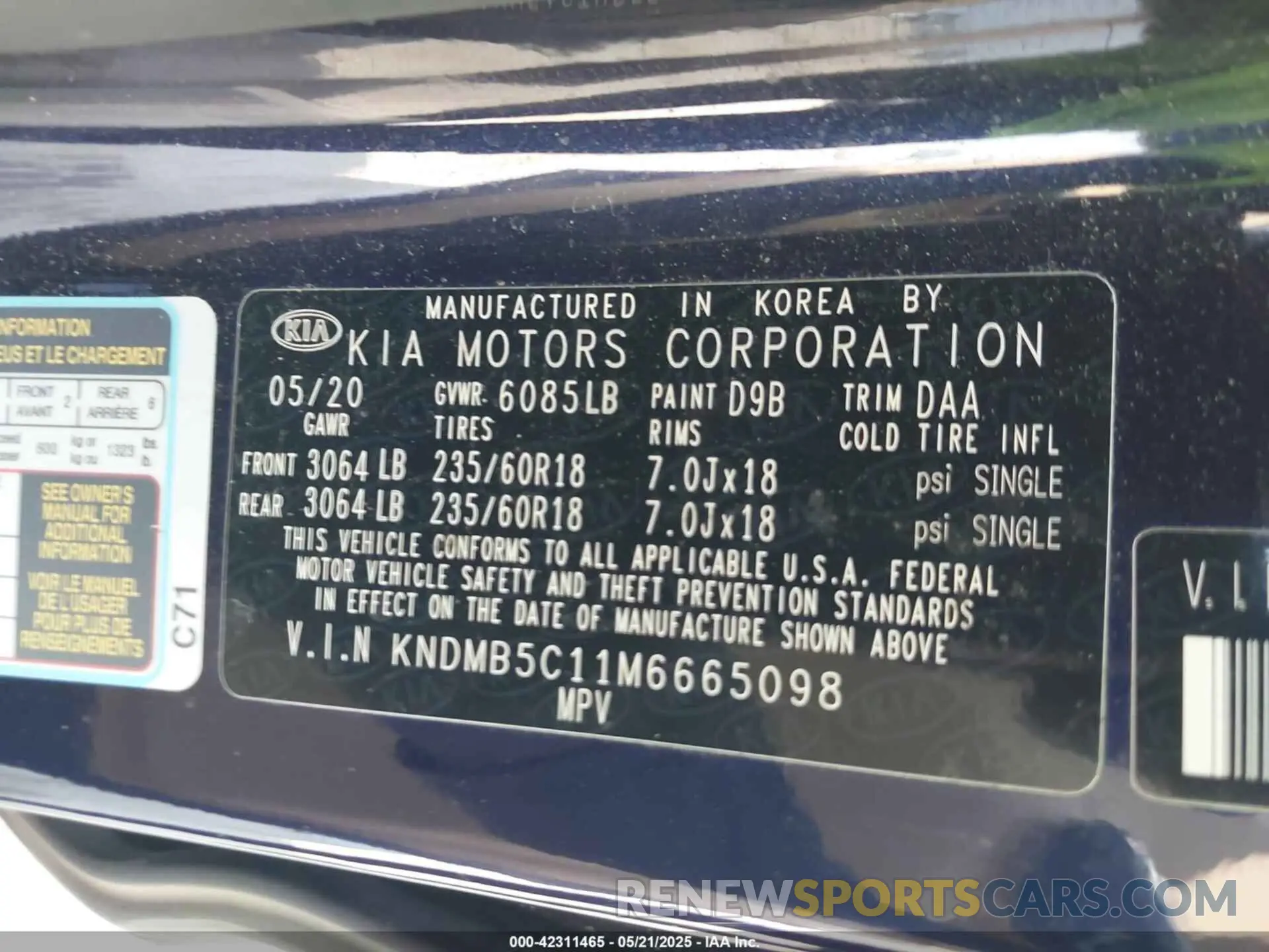 9 Фотография поврежденного автомобиля KNDMB5C11M6665098 KIA SEDONA 2021