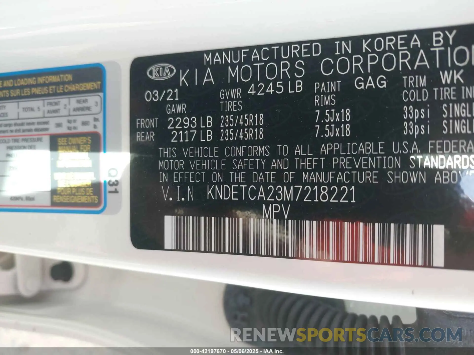 9 Photograph of a damaged car KNDETCA23M7218221 KIA SELTOS 2021
