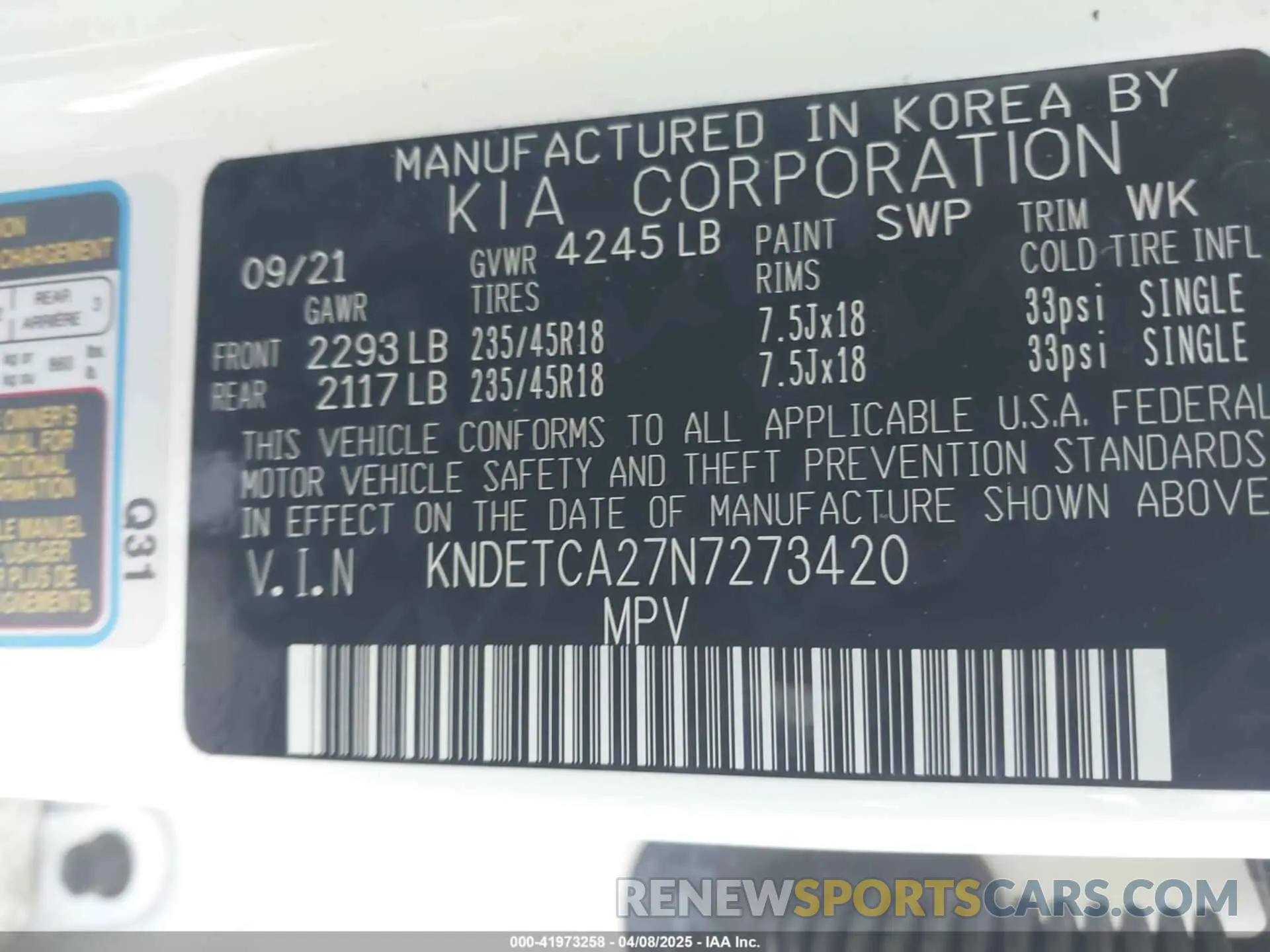 9 Фотография поврежденного автомобиля KNDETCA27N7273420 KIA SELTOS 2022