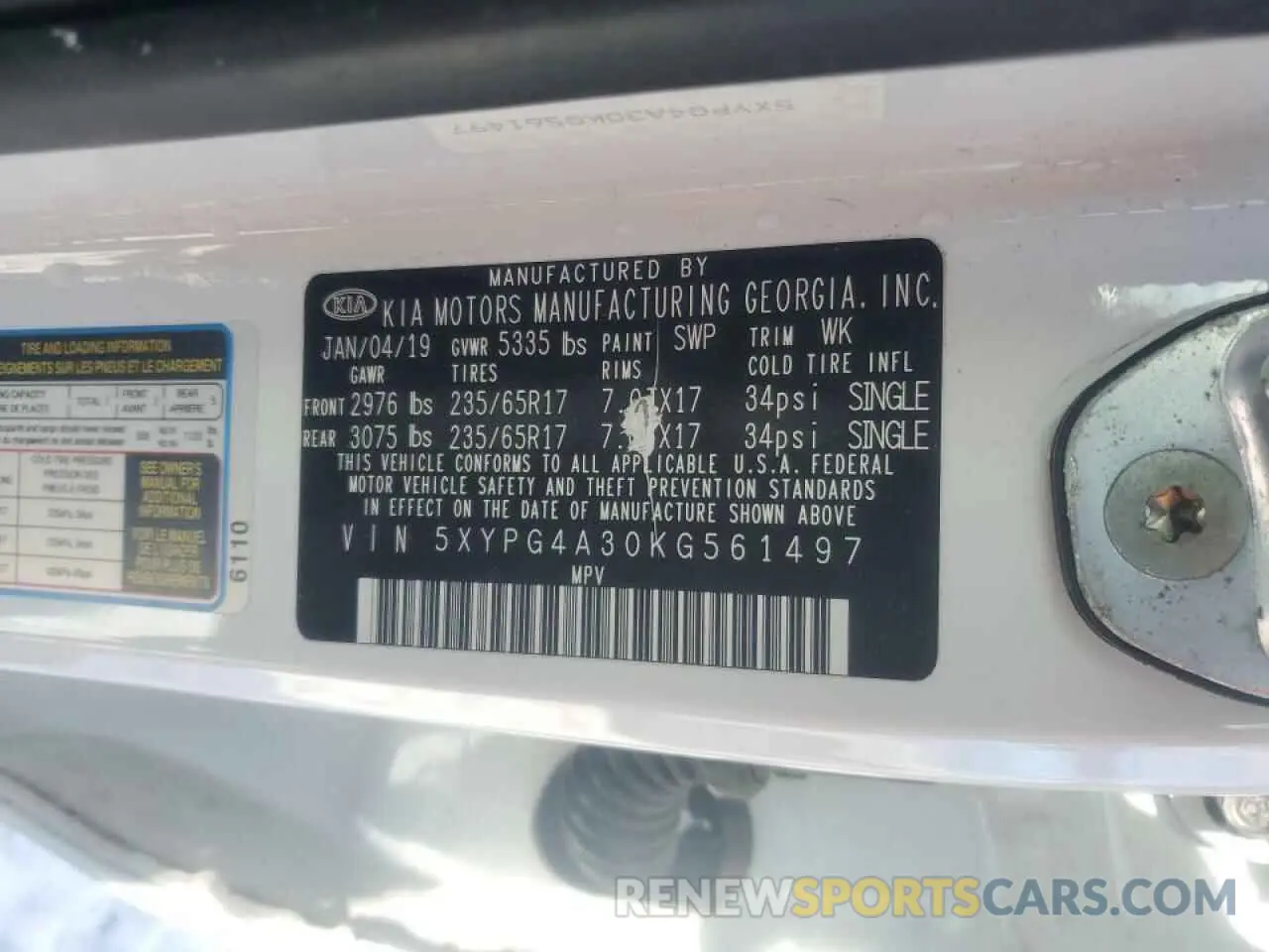 15 Фотография поврежденного автомобиля 5XYPG4A30KG561497 KIA SORENTO 2019
