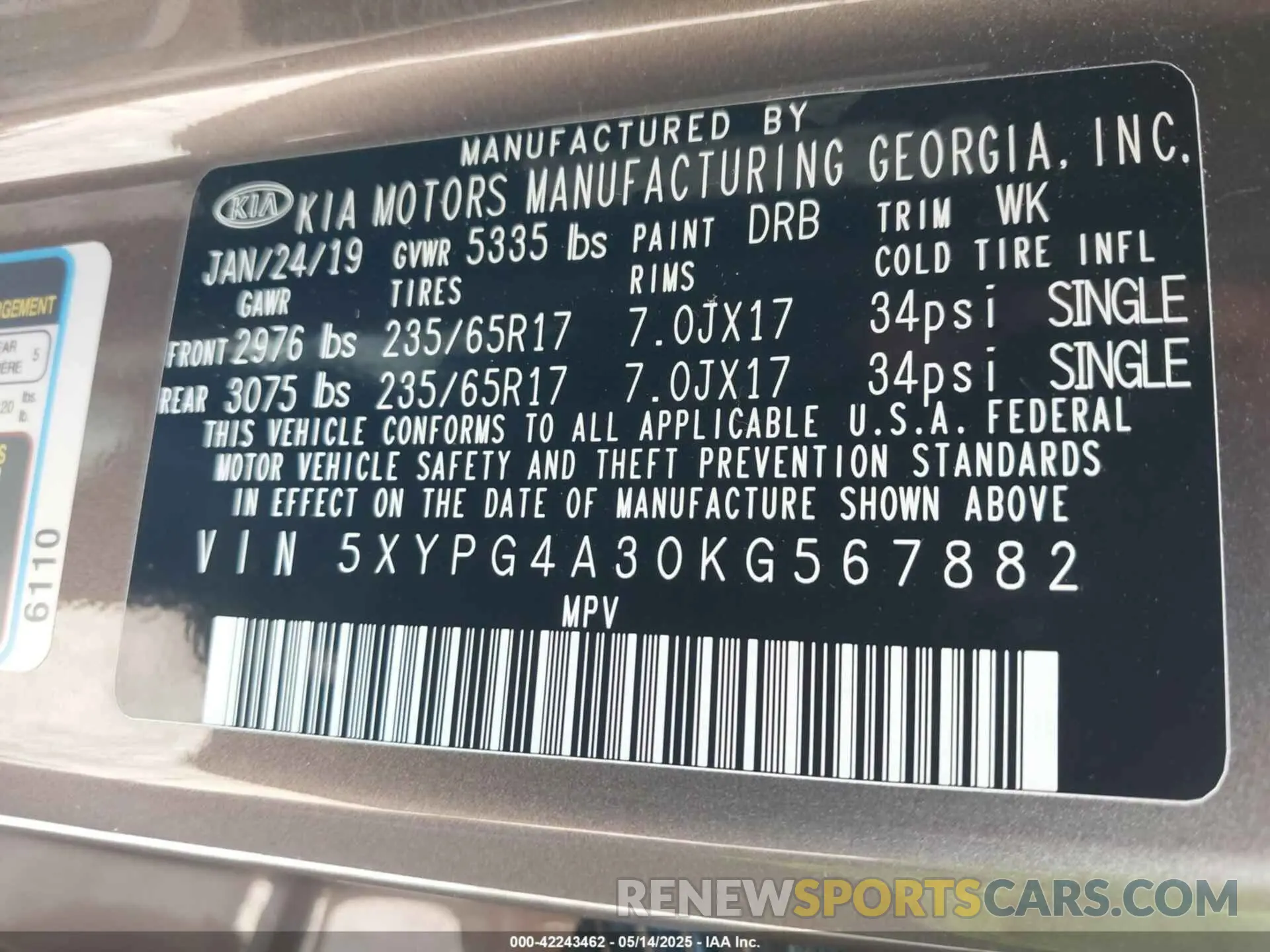 9 Photograph of a damaged car 5XYPG4A30KG567882 KIA SORENTO 2019